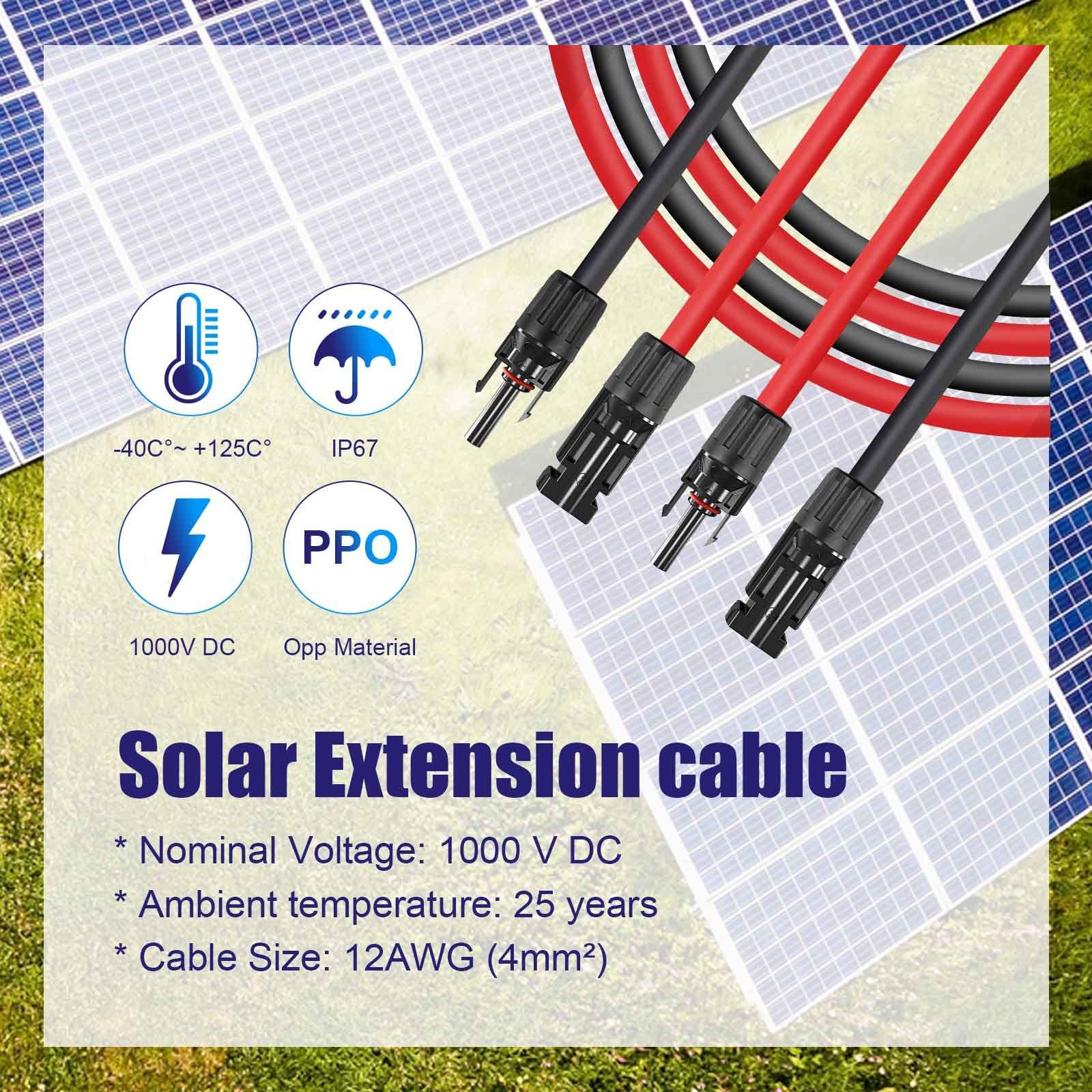 GLIESE Solaranlage 4mm2 rot + schwarz Solarkabel 1m-15m mit Stecker