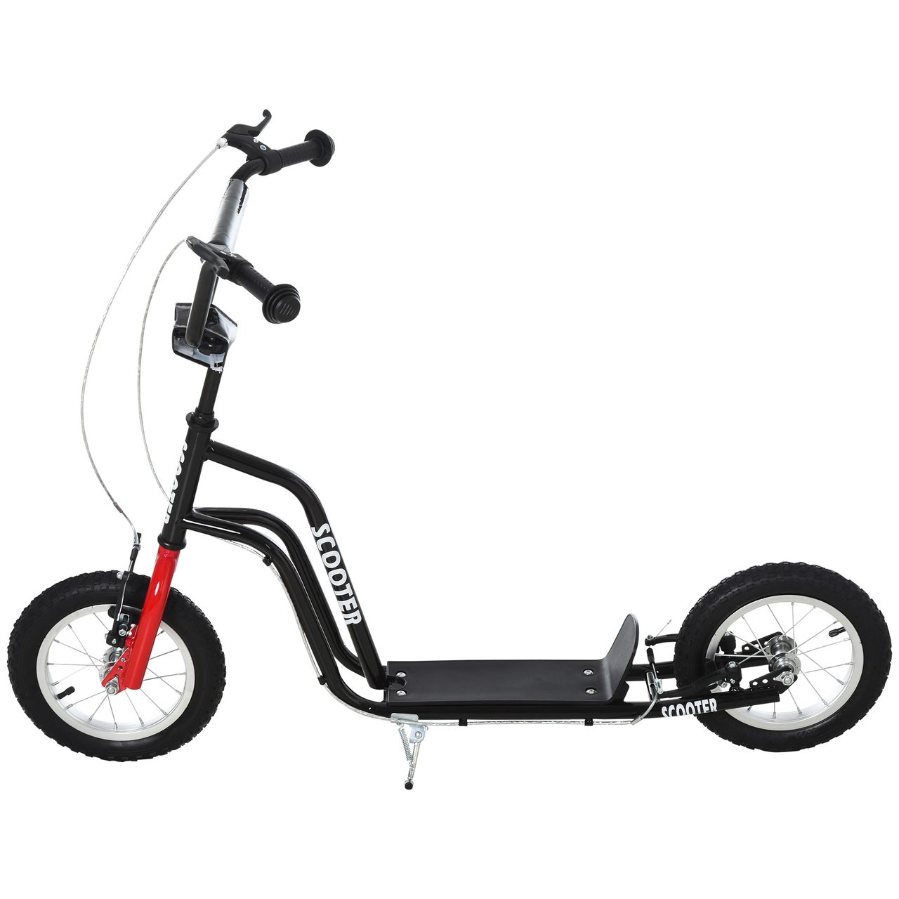 HOMCOM Kinderroller Lenker Verstellbar Scooter Tretroller Cityroller Kinder Roller Kickboard mit Luftreifen 12 Zoll ab 5 Jahre Schwarz 120 x 58 x 75-80 cm