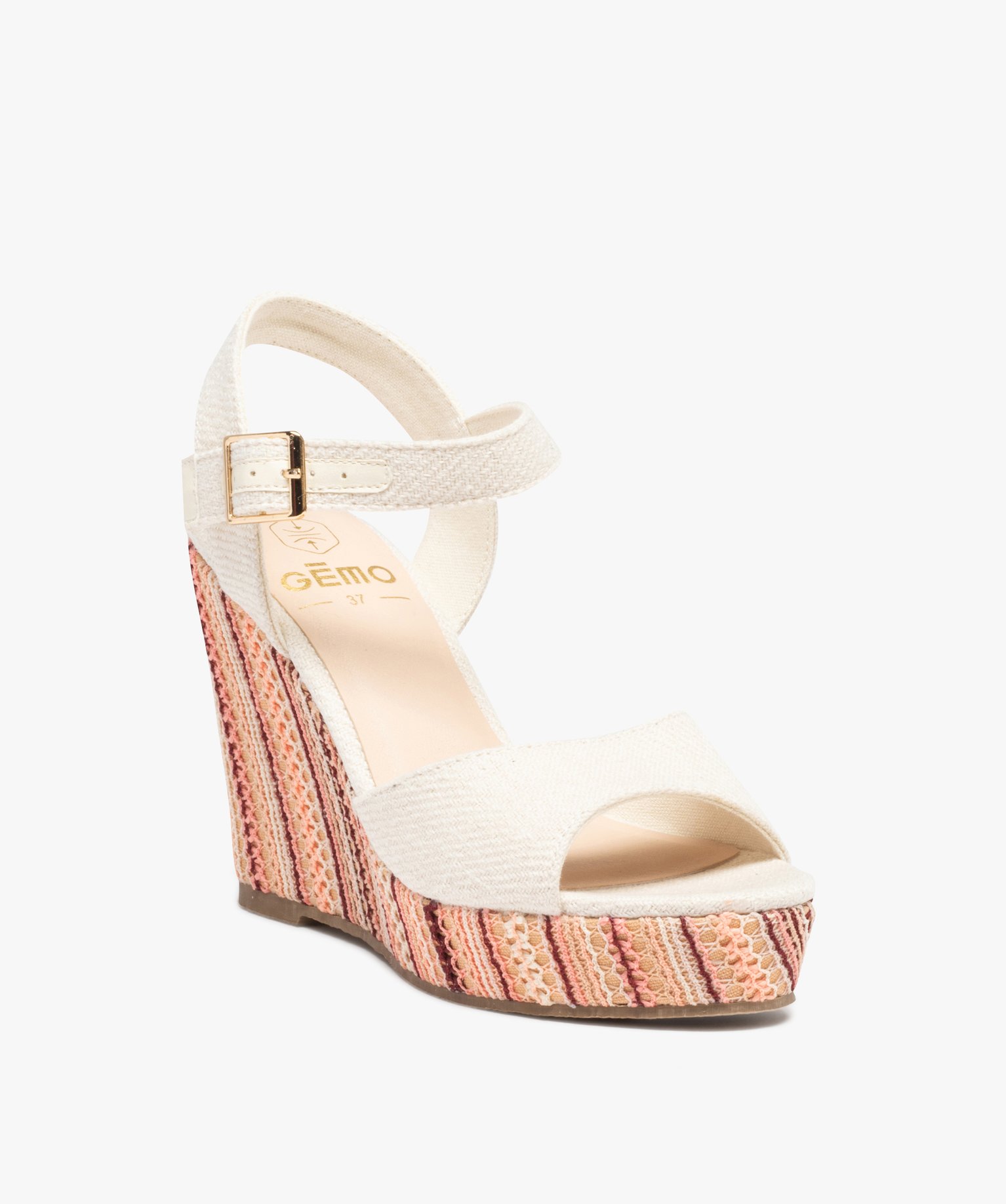 Sandales femme compensées dessus et semelle en toile beige | GEMO