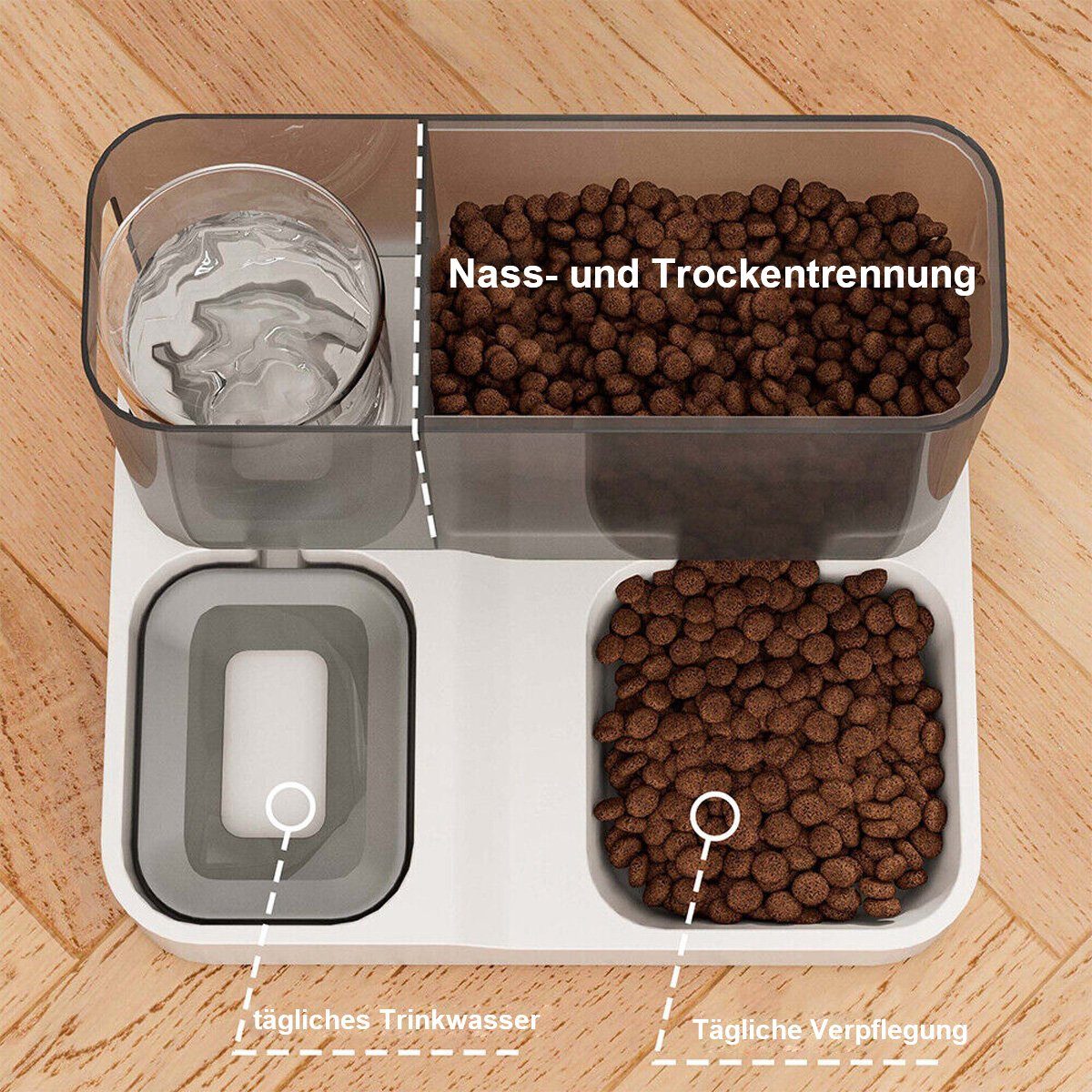 flowgoer Nager-Futterhaus Automatischer Trinkbrunnen für Hunde und Katzen Futterspender 2in1, Siphon-Prinzip,Leicht zu reinigen,Große Kapazität