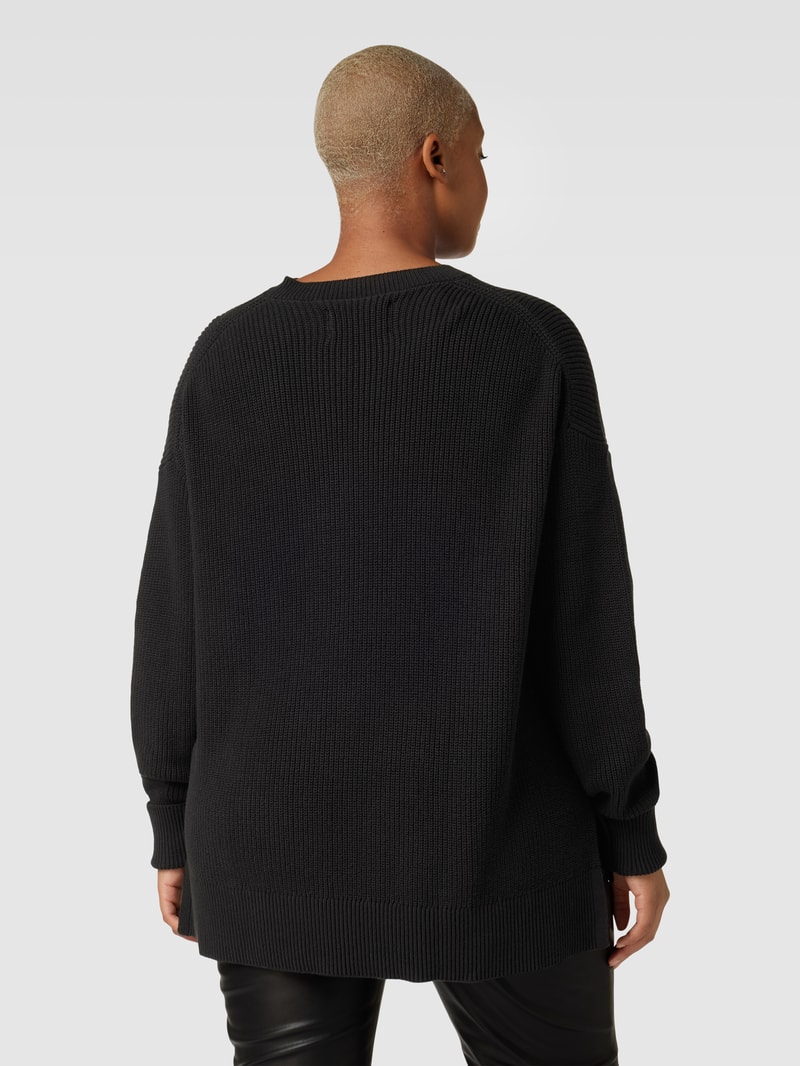 Loose Fit Strickpullover aus Baumwolle mit Label-Detail in black