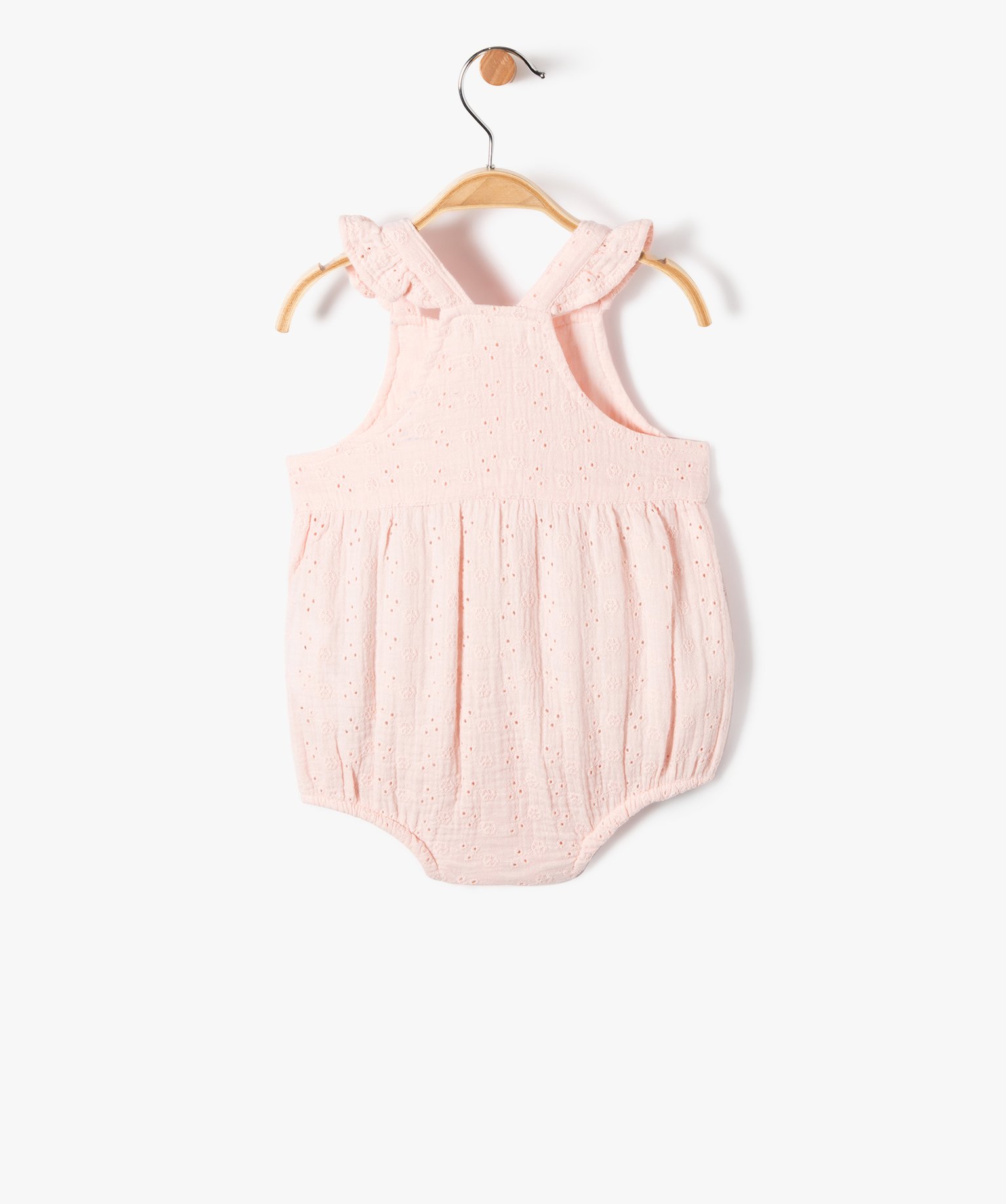 Combishort bébé à bretelles forme barboteuse en dentelle ... rose | GEMO