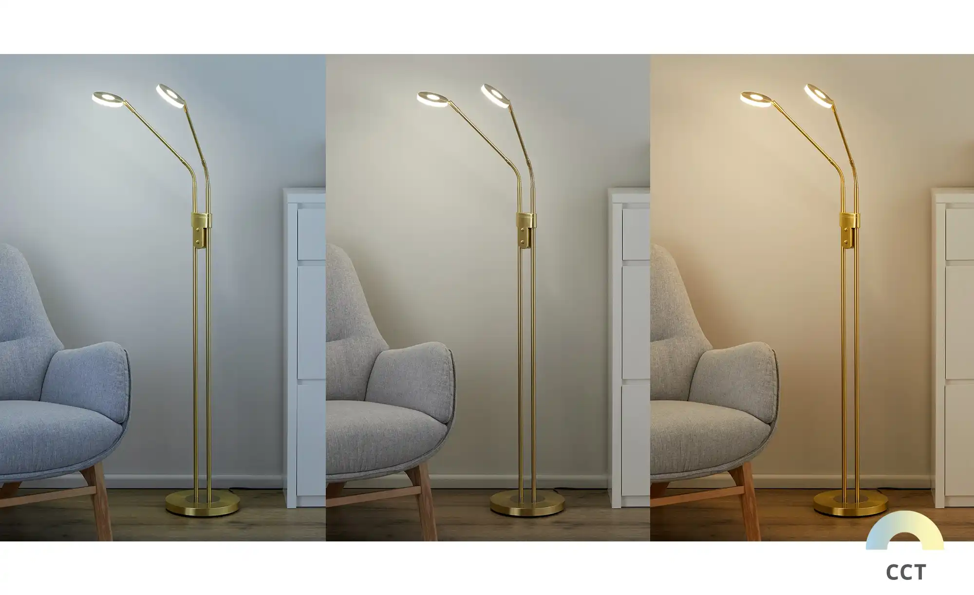Fischer-Honsel LED-Leseleuchte, 2-flammig, Messing-matt mit Dimmer