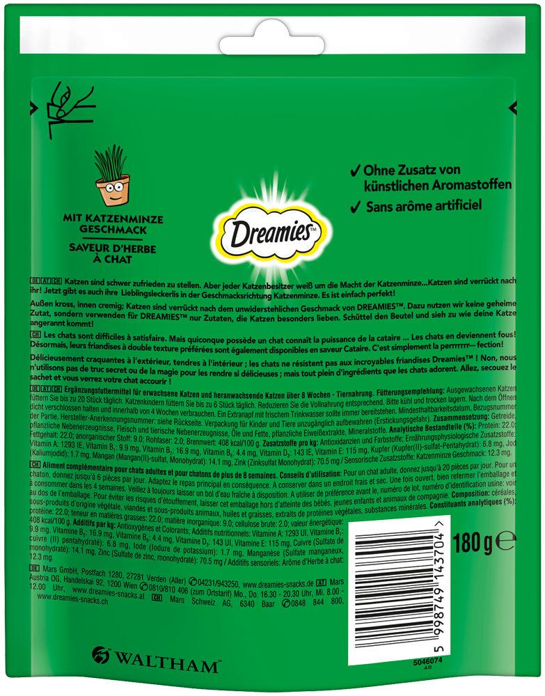 PEDIGREE DREAMIES Portionsbeutel Mega Pack mit Katzenminze Geschmack 180g