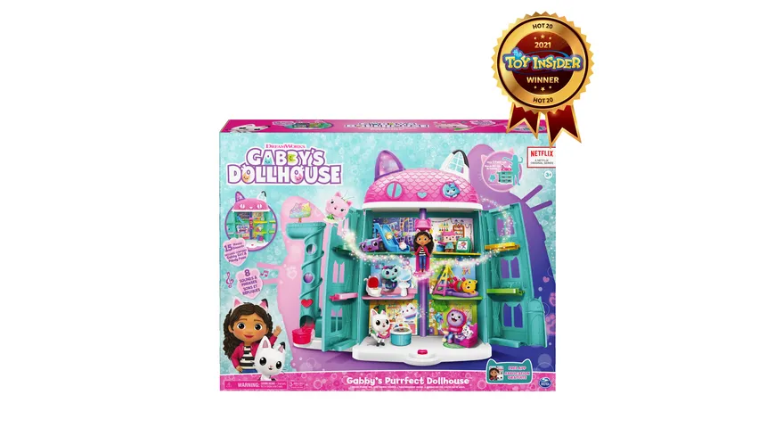 Spin Master Gabby‘s Dollhouse, Puppenhaus mit 2 Spielzeugfiguren und Zubehörteilen und Geräuschen bunt