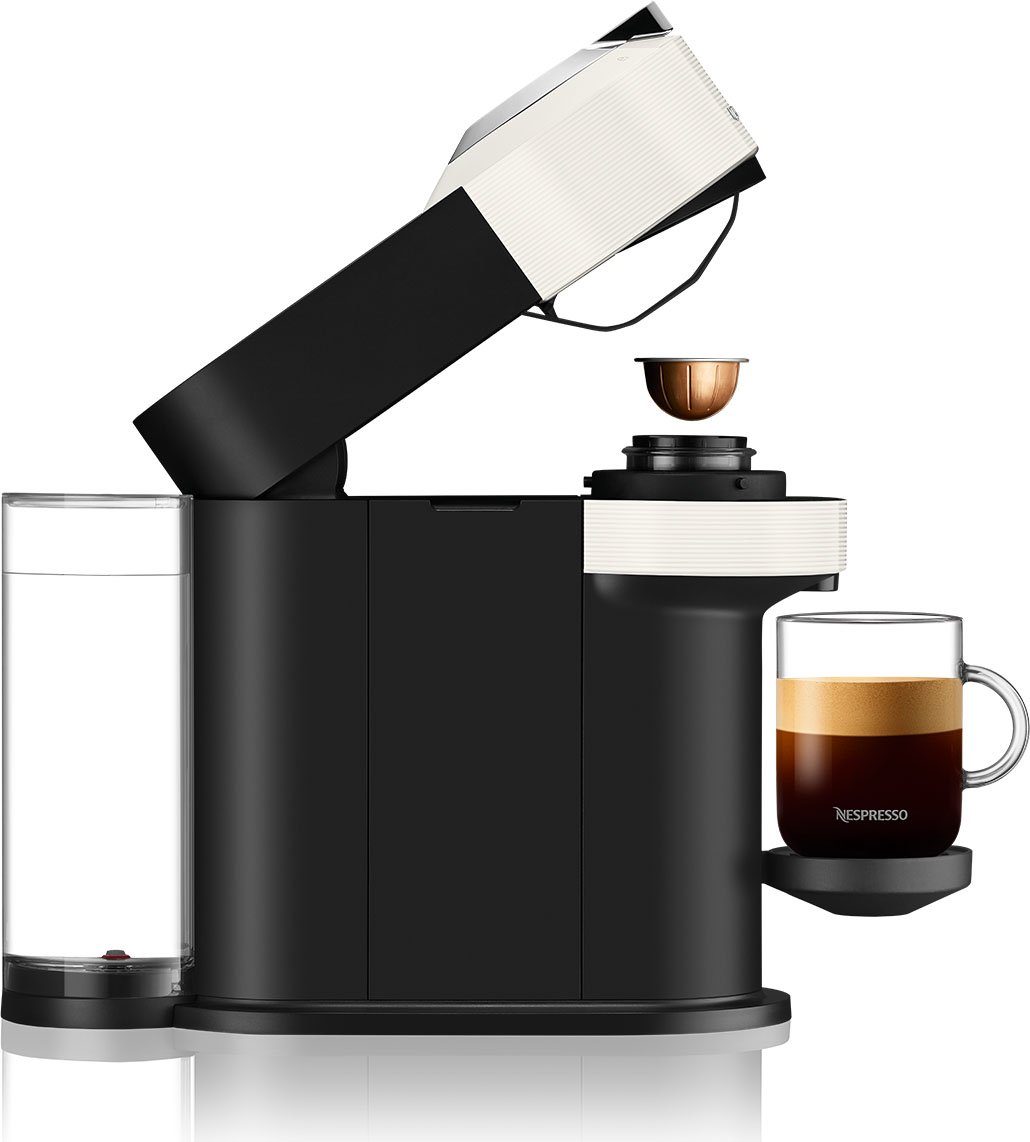 Nespresso Kapselmaschine Vertuo Next Bundle ENV 120.WAE, von DeLonghi, White, inkl. Aeroccino Milchaufschäumer im Wert von 75,- UVP