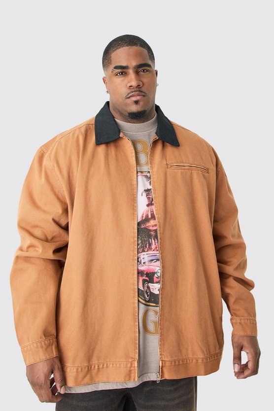 Plus Denim Harrington-Jacke mit Kontrast-Kragen