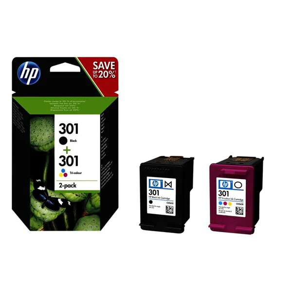 Cartuchos de tinta HP 301 originais, preto/tricolor, 3 ml