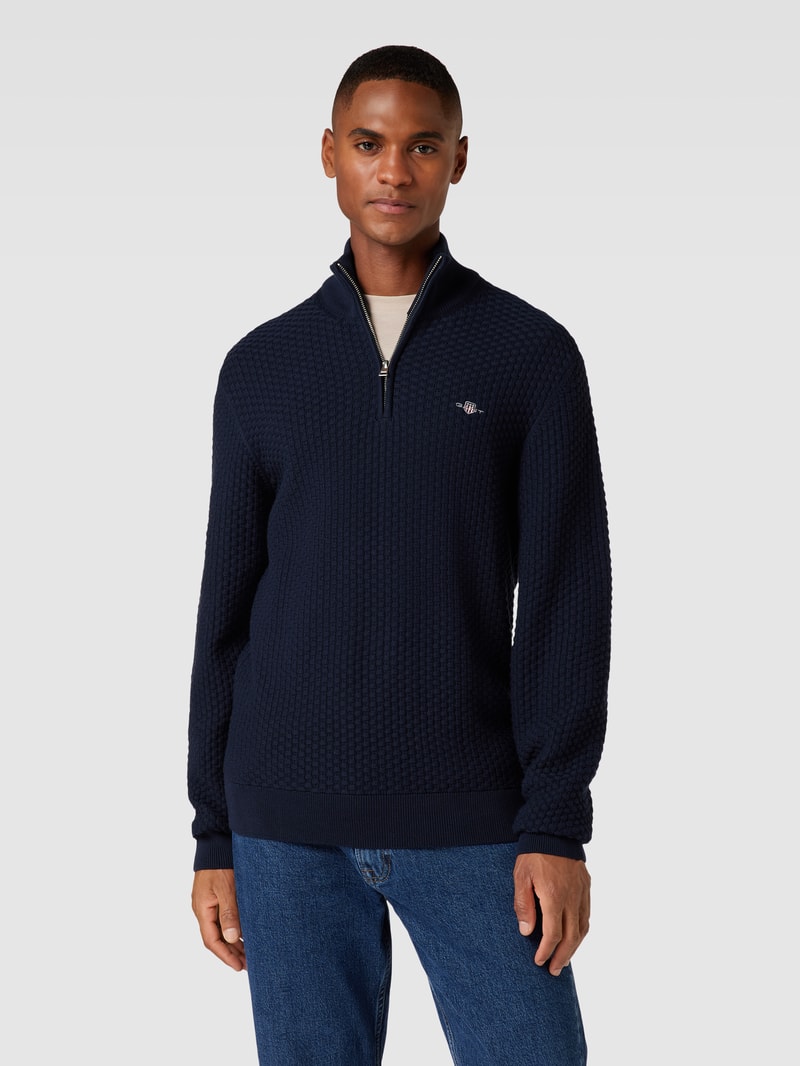 Strickpullover mit kurzem Reißverschluss in marineblau