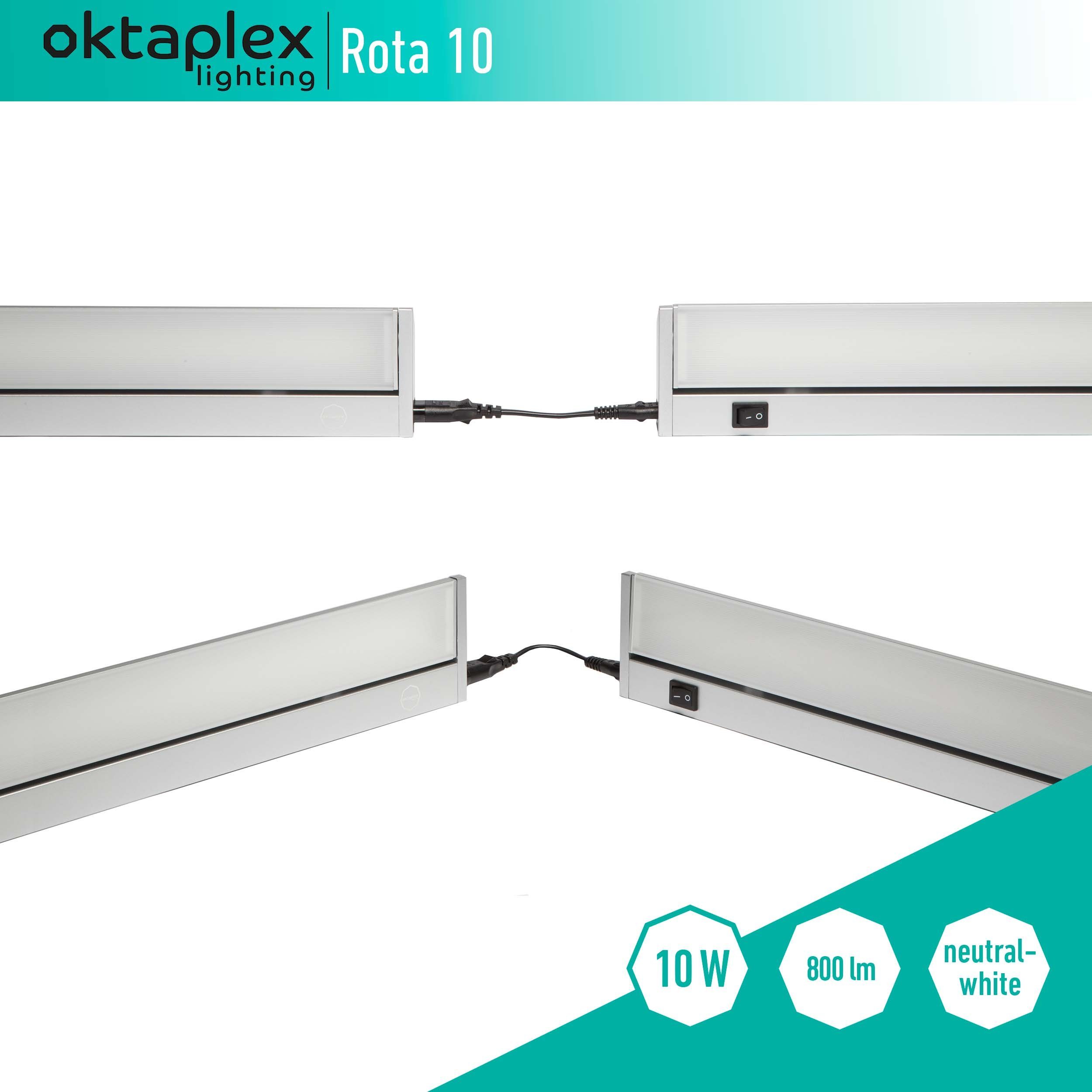 Oktaplex lighting LED Unterbauleuchte Rota 10W 58cm 230V Unterschrankleuchte LED, schwenkbar, LED fest verbaut, Neutralweiß, 4000K Küche Lichtleiste Aluminium mit Schalter