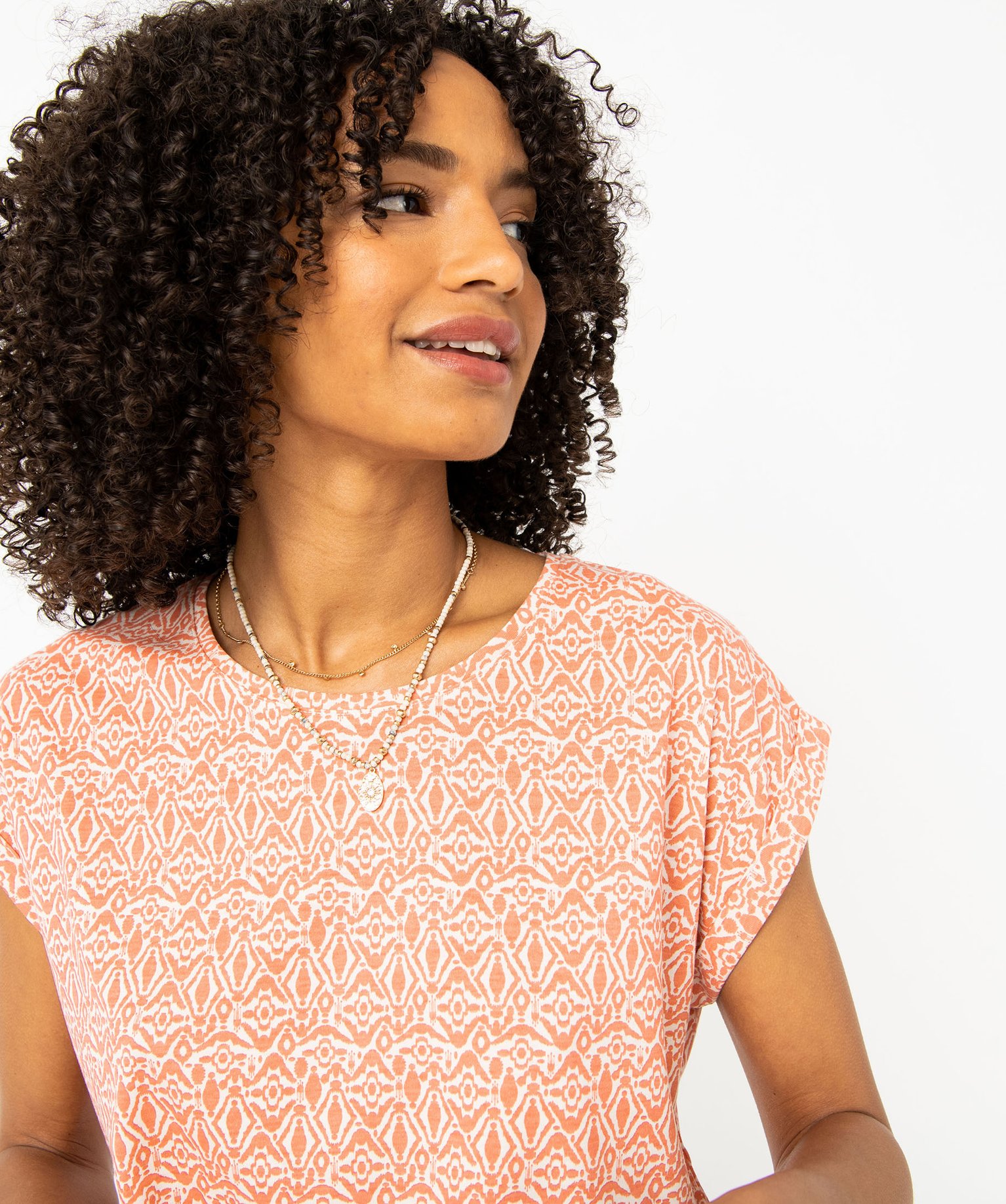 Tee-shirt droit fendu à manches courtes imprimé femme imprime | GEMO
