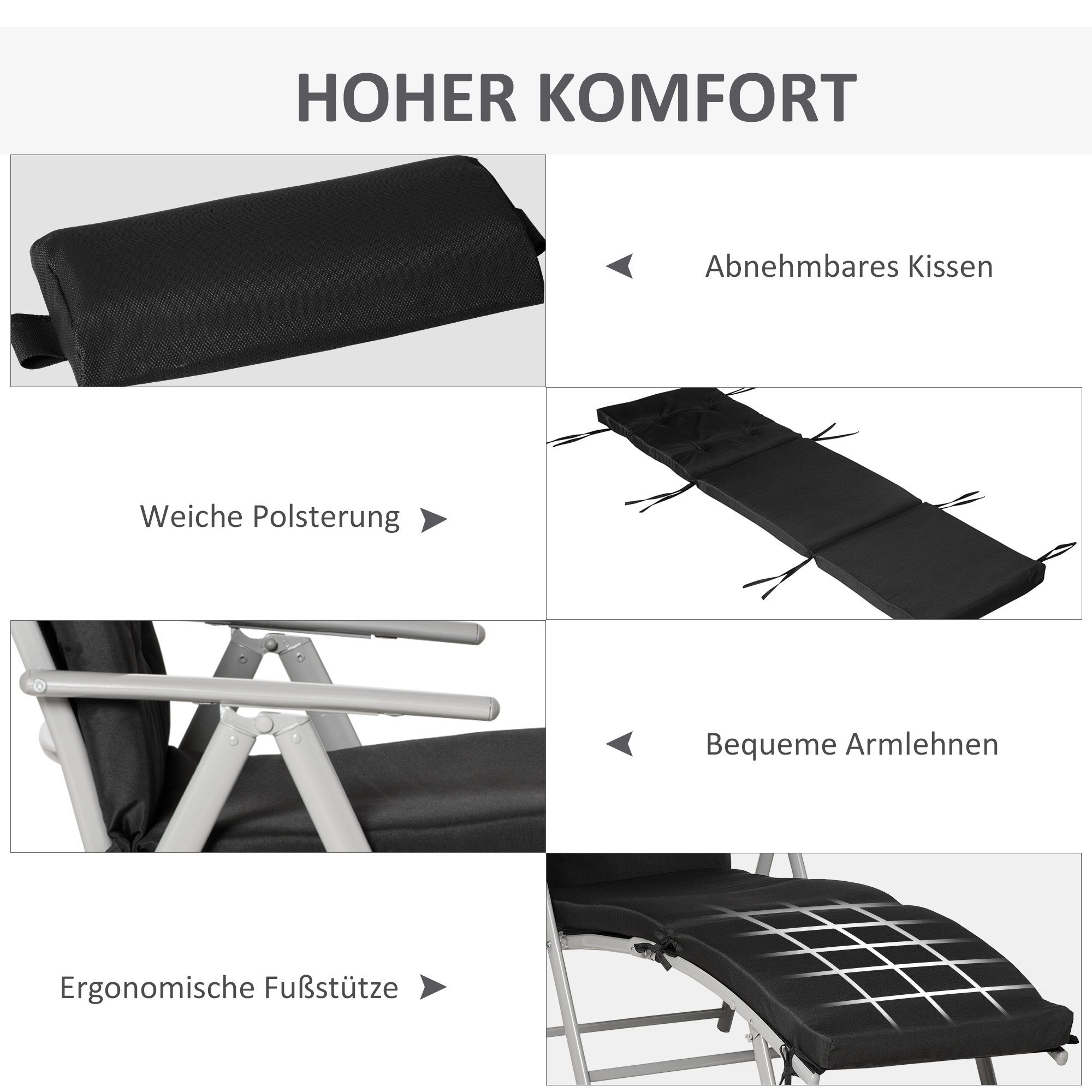 Outsunny Gartenliege Sonnenliege mit Kissen