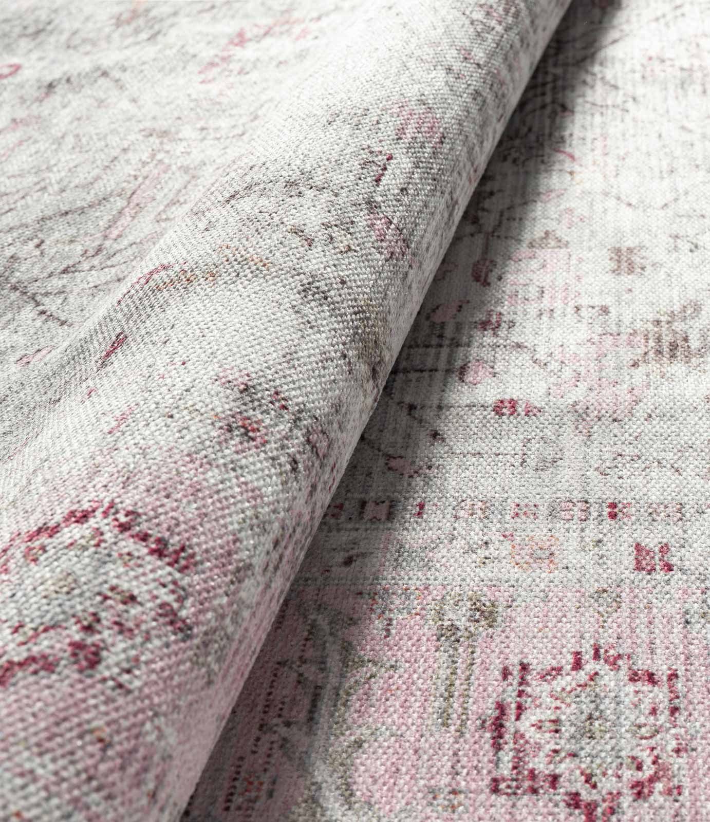 Teppich Odessa Flachgewebe Vintage Design waschbar, TaraCarpet, rechteckig, Höhe: 1 mm, Teppich Bordüre creme rosa Wohnzimmer Schlafzimmer Esszimmer 080x150