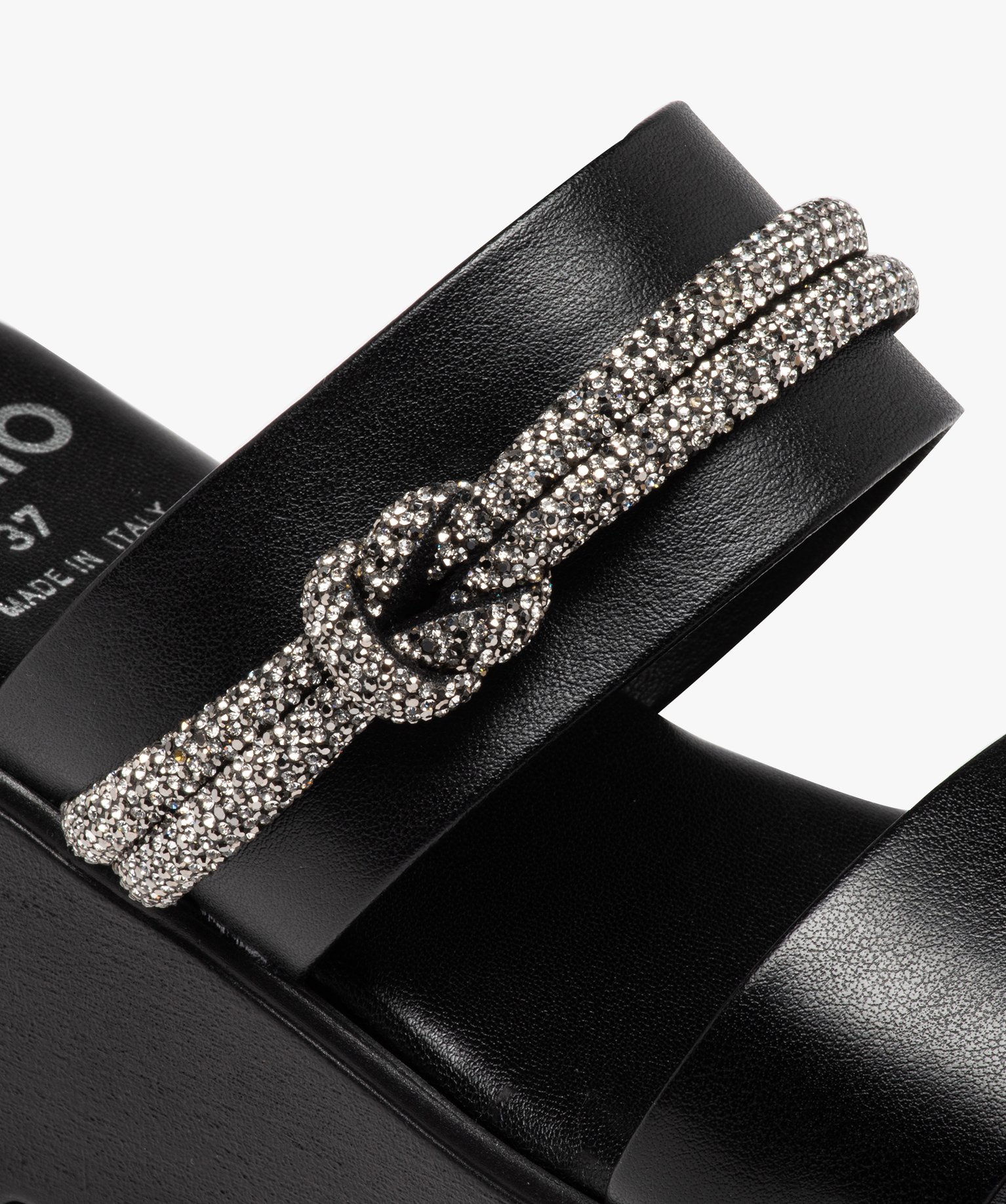 Mules femme compensées dessus uni ornées de strass noir | GEMO