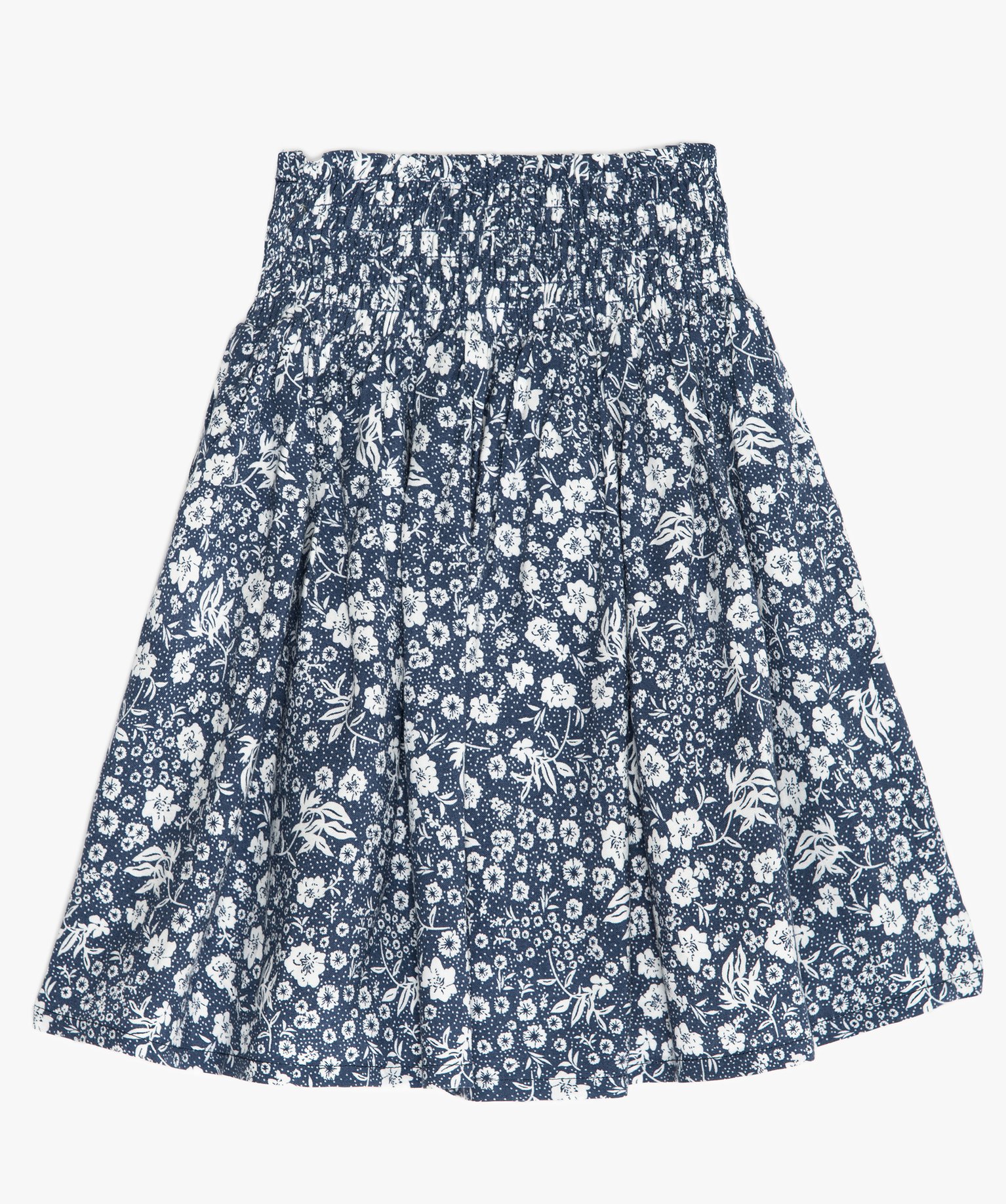 Jupe fille fleurie avec smocks à la taille ecru | GEMO