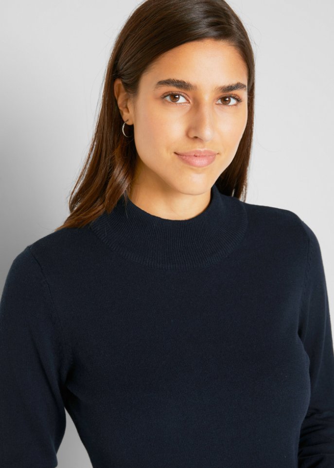 Basic Pullover mit Stehkragen mit recycelter Baumwolle