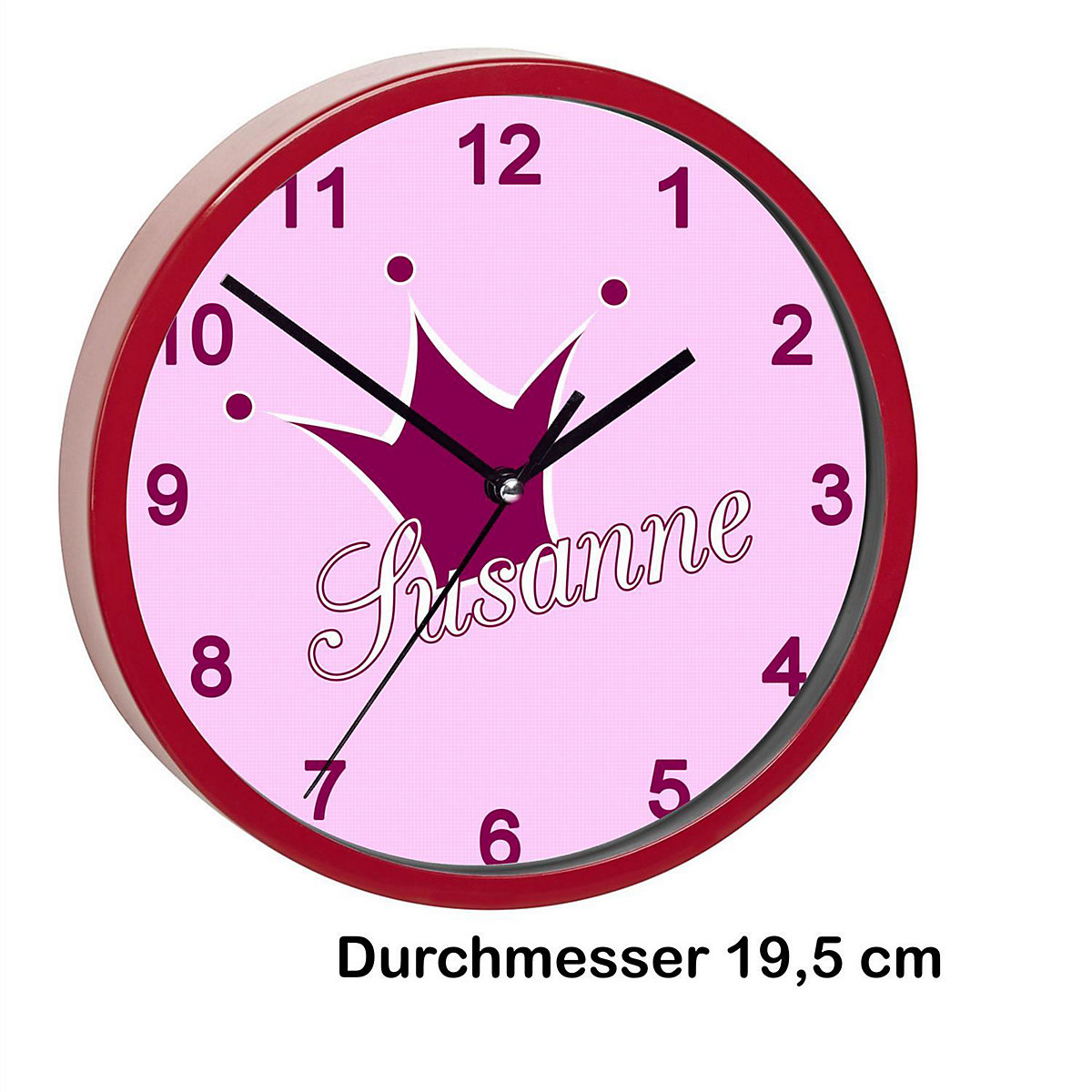 Kinder Wanduhr laufruhig personalisiert mit Name Krone pink