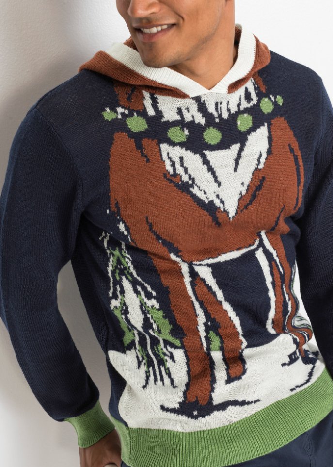Kapuzen-Pullover mit Weihnachtsmotiv aus recyceltem Polyester