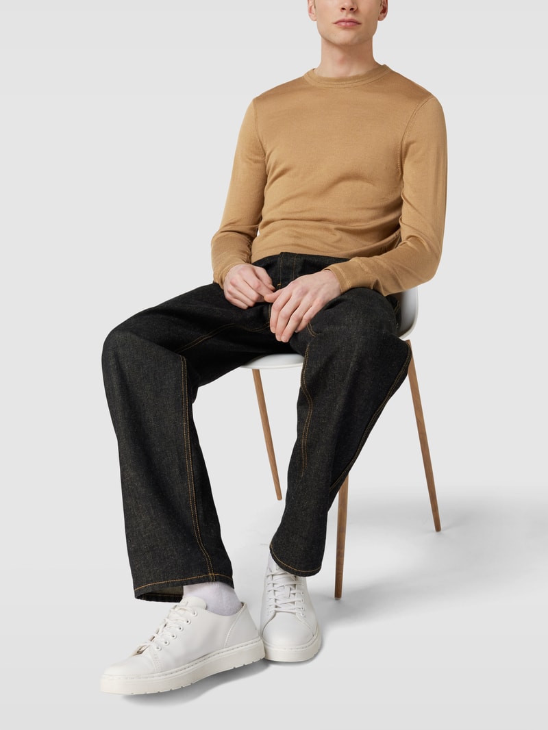 Wollpullover mit Label-Stitching und Seide-Anteil in camel
