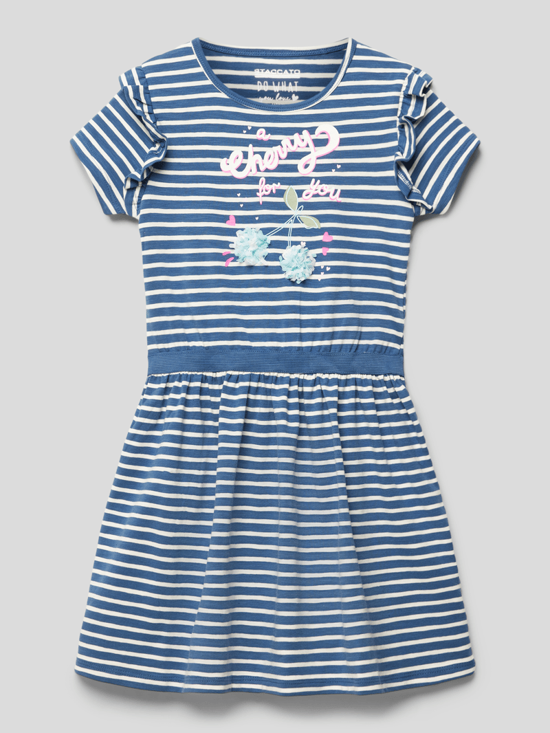Kurzärmliges Kleid mit Streifenmuster in blau
