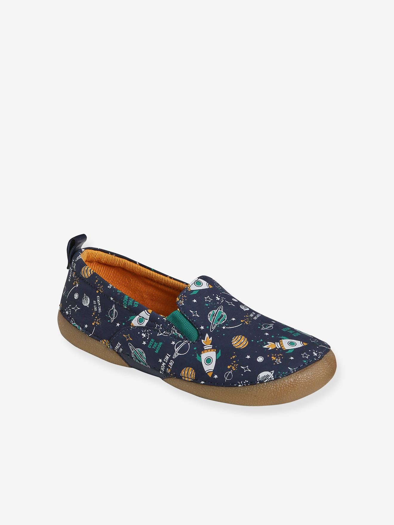 Chaussons élastiqués garçon en cuir marine imprimé