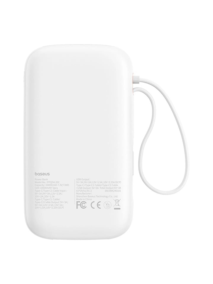 Baseus Baseus QPow 2 20000mAh 30W Powerbank mit 2 integrierten USB-C-Kabeln in Weiß günstig kaufen onesize
