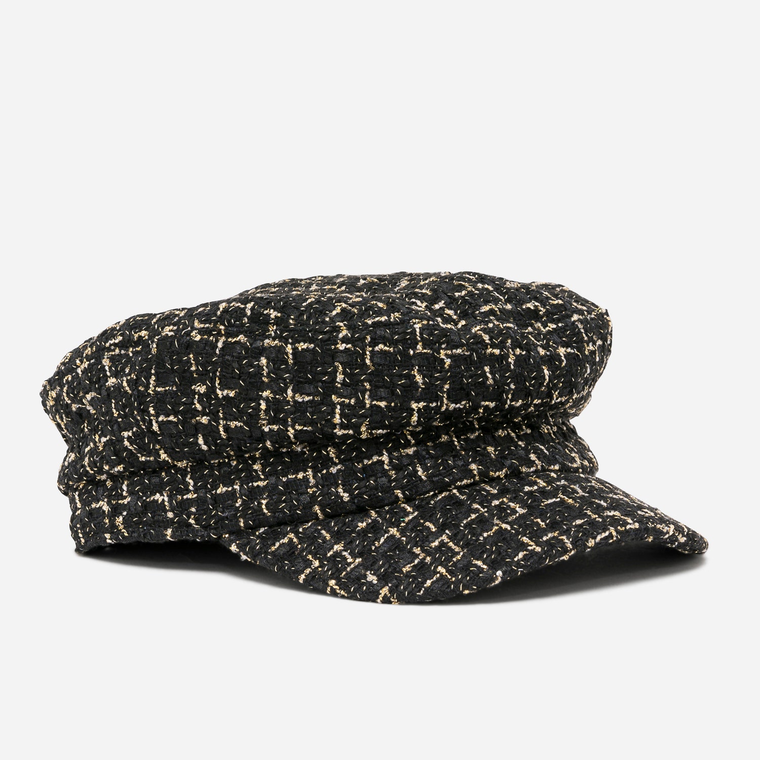 Casquette gavroche TEXTO noire et dorée façon tweed