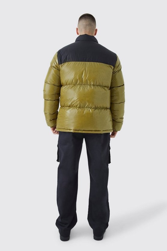 Tall Man hochglänzende Colorblock Steppjacke