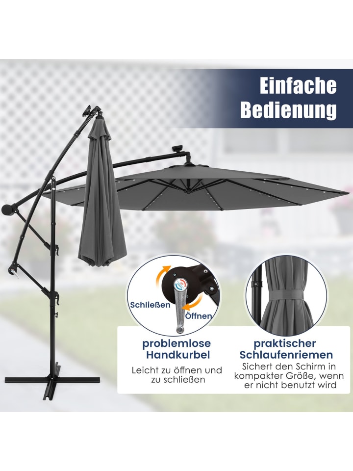 COSTWAY Sonnenschirm 300 cm mit LED in Anthrazit günstig kaufen onesize