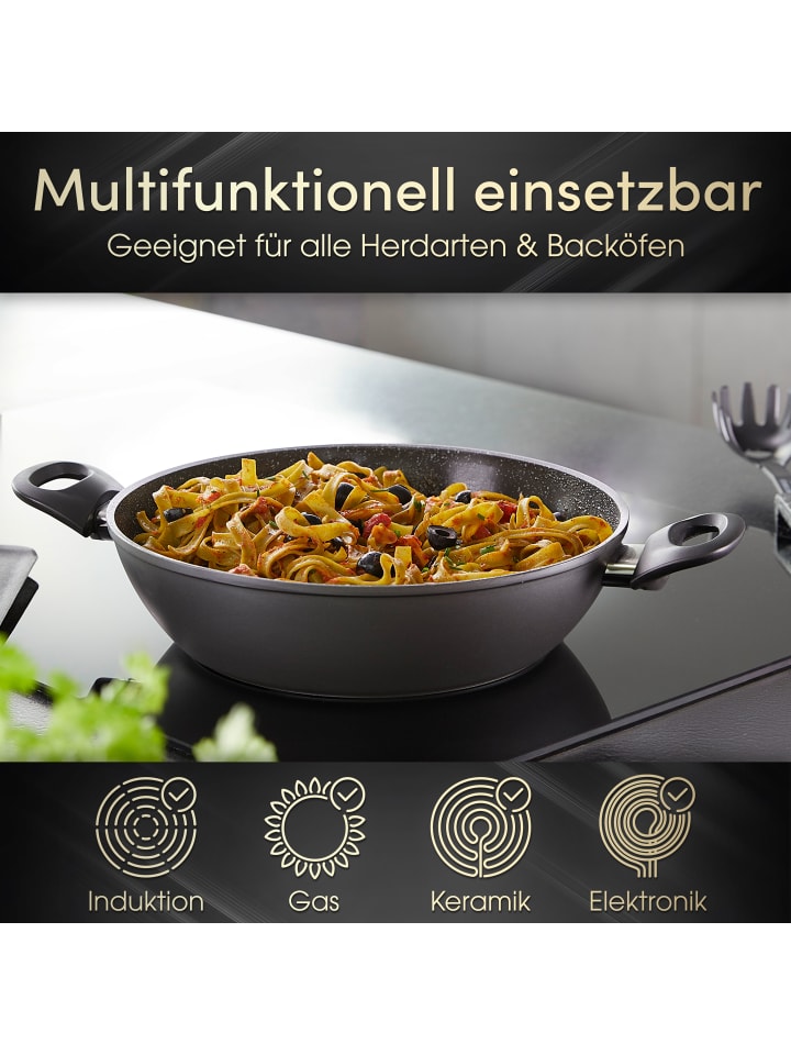 Stoneline Keramik Servierpfanne 28 cm | mit Deckel in Grau günstig kaufen Ø 28 cm