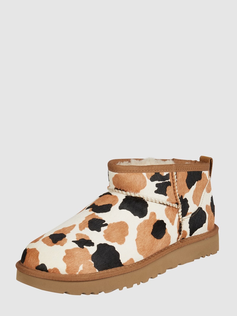 Lederboots mit Lammfellfutter Modell 'Classic Ultra Mini' in cognac