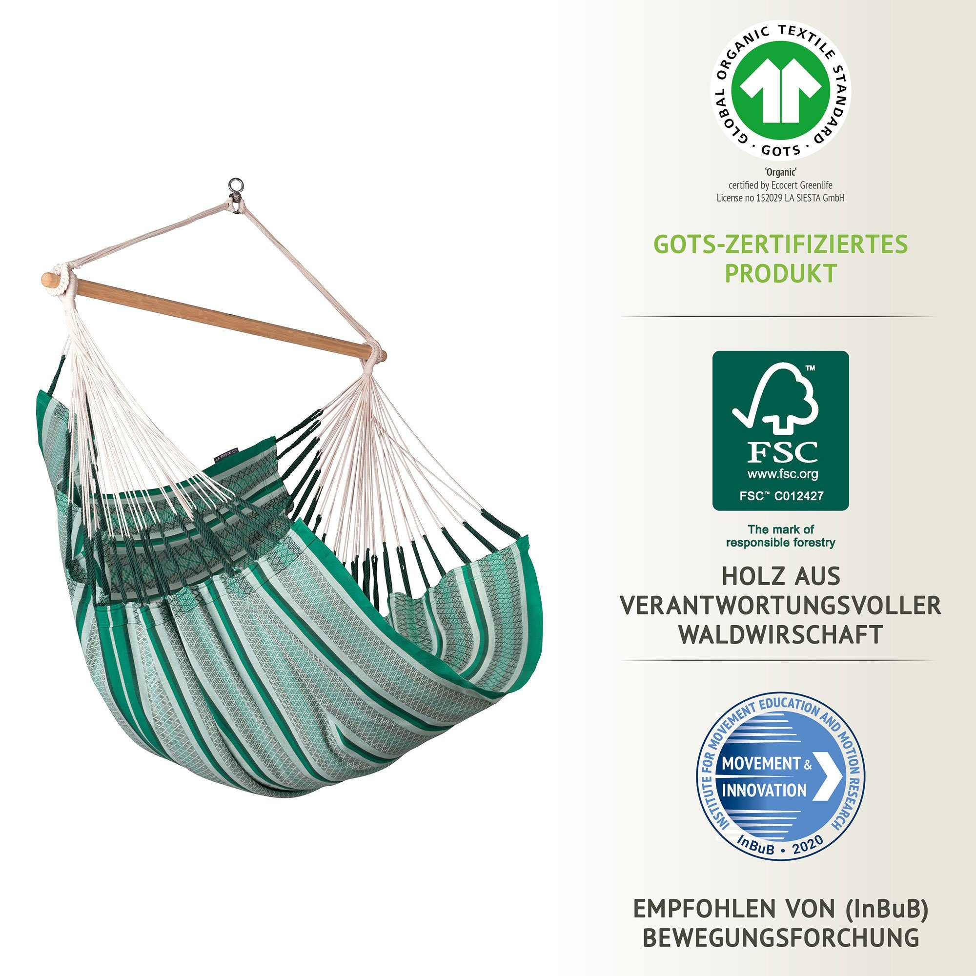 La Siesta Hängestuhl Hängestuhl Habana Agave - Hängestuhl aus Bio Baumwolle Comfort Size, Hochwertige Qualität