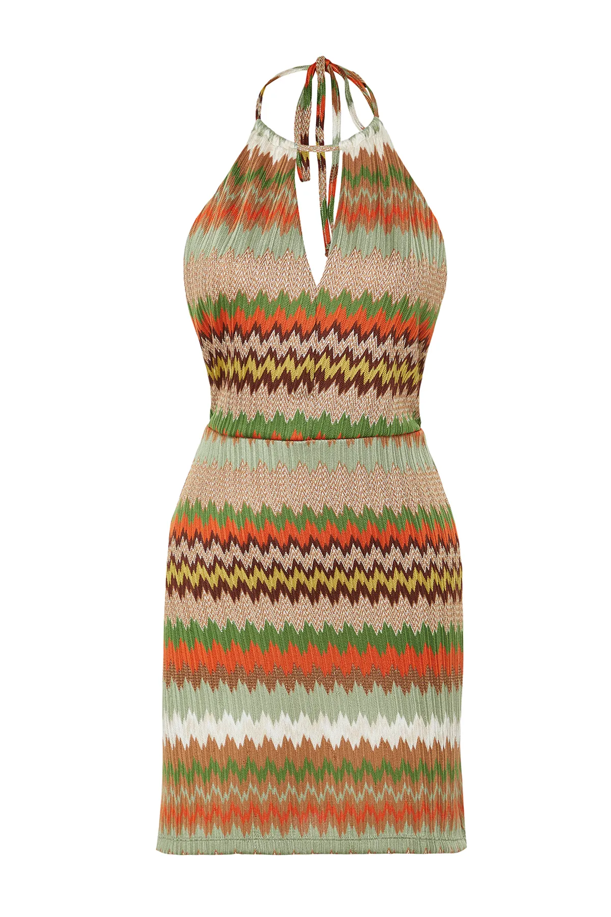 Trendyol Collection  Geometrisch gemustertes Mini-Strandkleid mit Cut-Outs/Fensterstrick-Look TBESS24EL00000