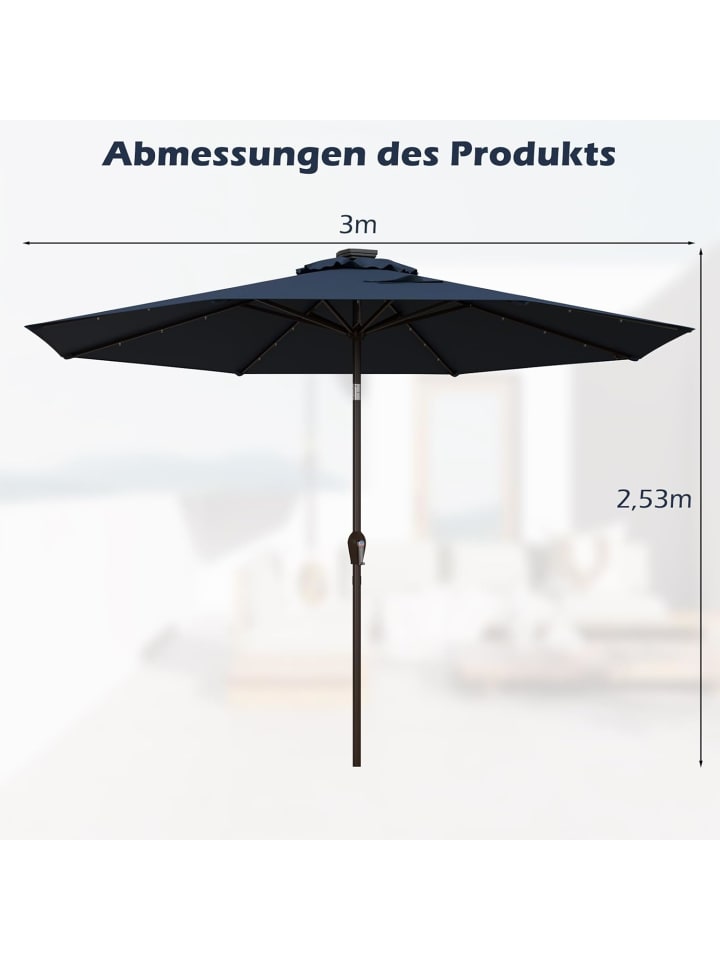 COSTWAY Sonnenschirm 300 cm mit LED-Solar-Beleuchtung in Dunkelblau günstig kaufen onesize