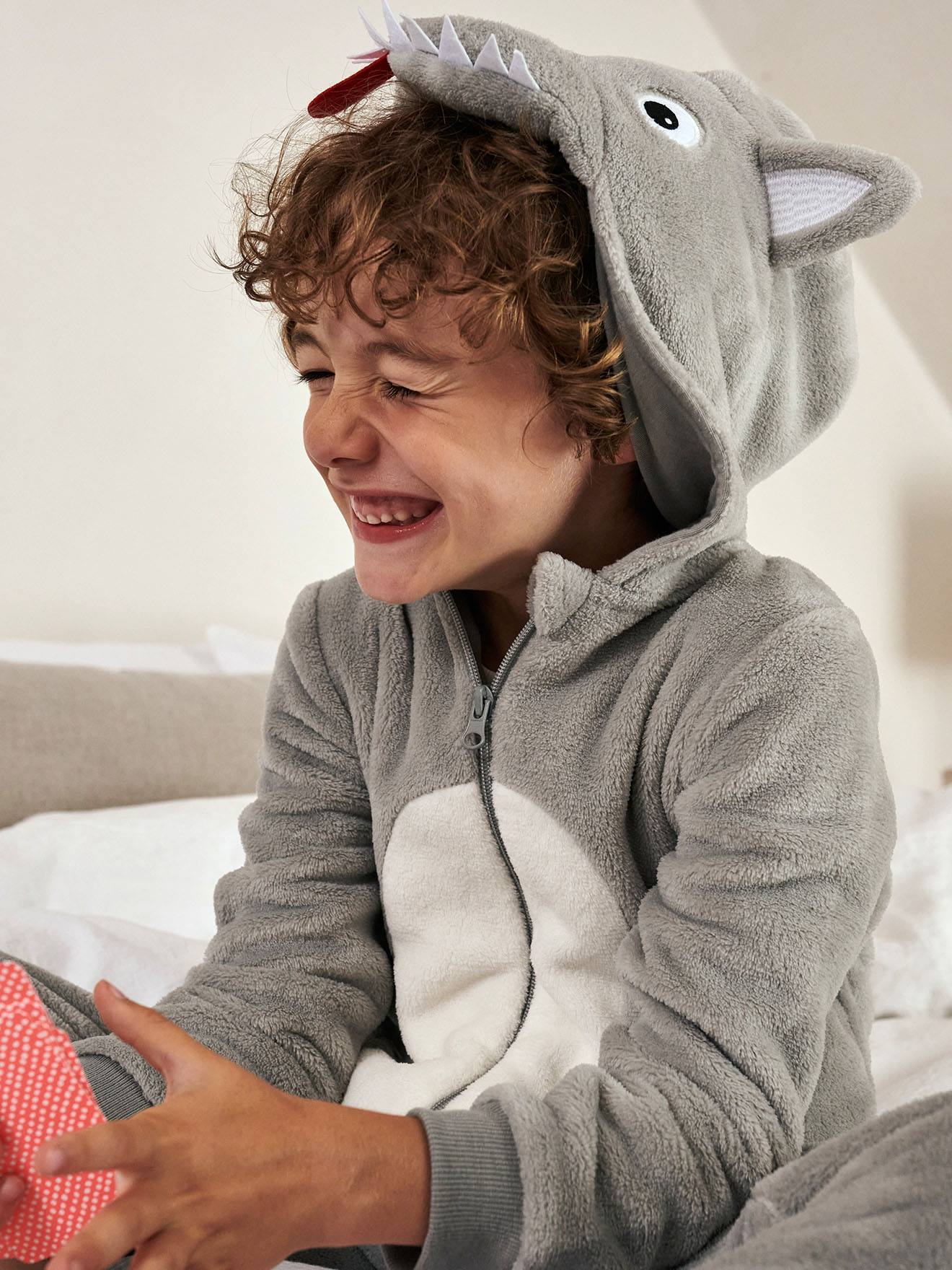 Combi-pyjama loup garçon gris clair