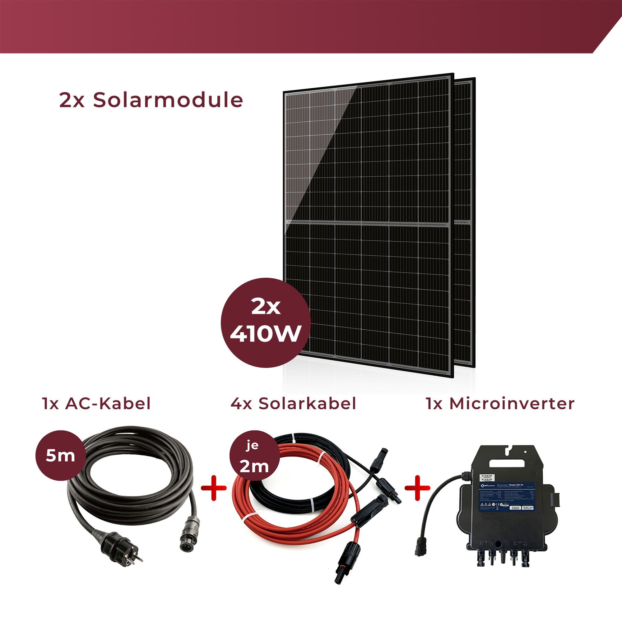 SUNOVA Solar Solaranlage Balkonkraftwerk 820W SunovaSolar 800W Inverter 5m Schukokabel 2x2m DC