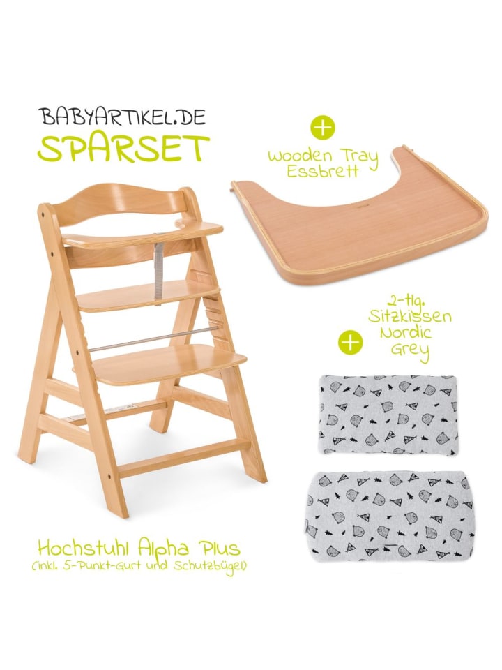 Hauck Hochstuhl Alpha Natur - im Sparset inkl. Holz-Essbrett in beige,braun günstig kaufen onesize