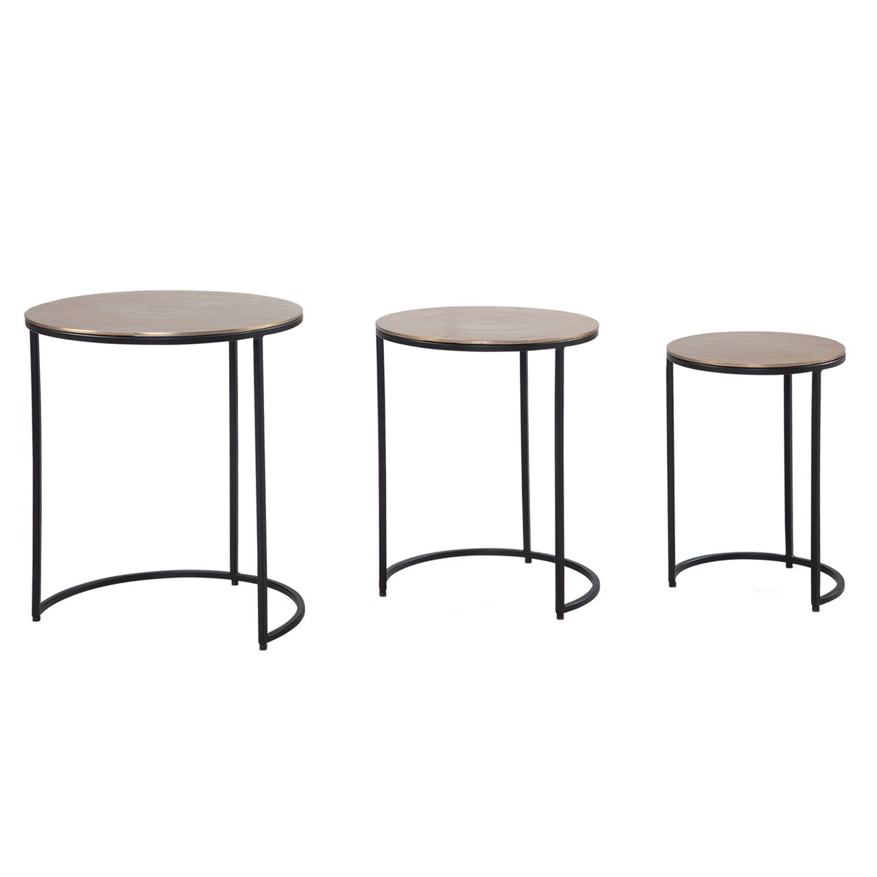 Wohnling Beistelltisch Wohnzimmertisch 3er Set Metall Satztisch Tisch Rund Gold Schwarz Dekotisch