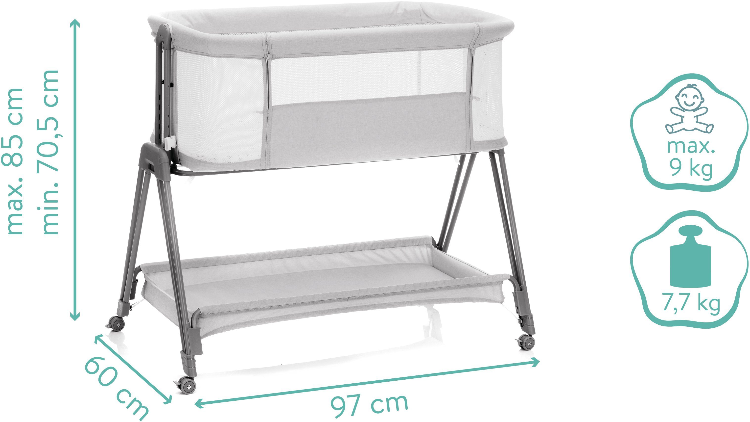 Fillikid Beistellbett Dream, stone, mit Reisetasche und Matratze