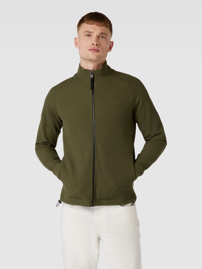Sweatjacke mit Label-Stitching in olivgrün