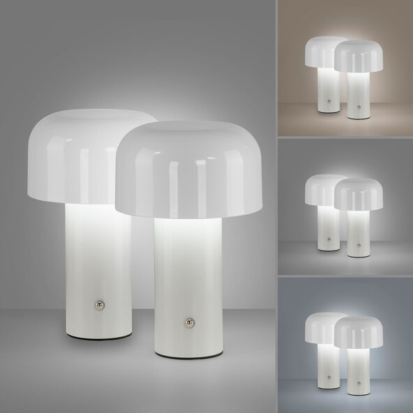 LED-Akku-Tischleuchte Cremini, 2er Set, weiß