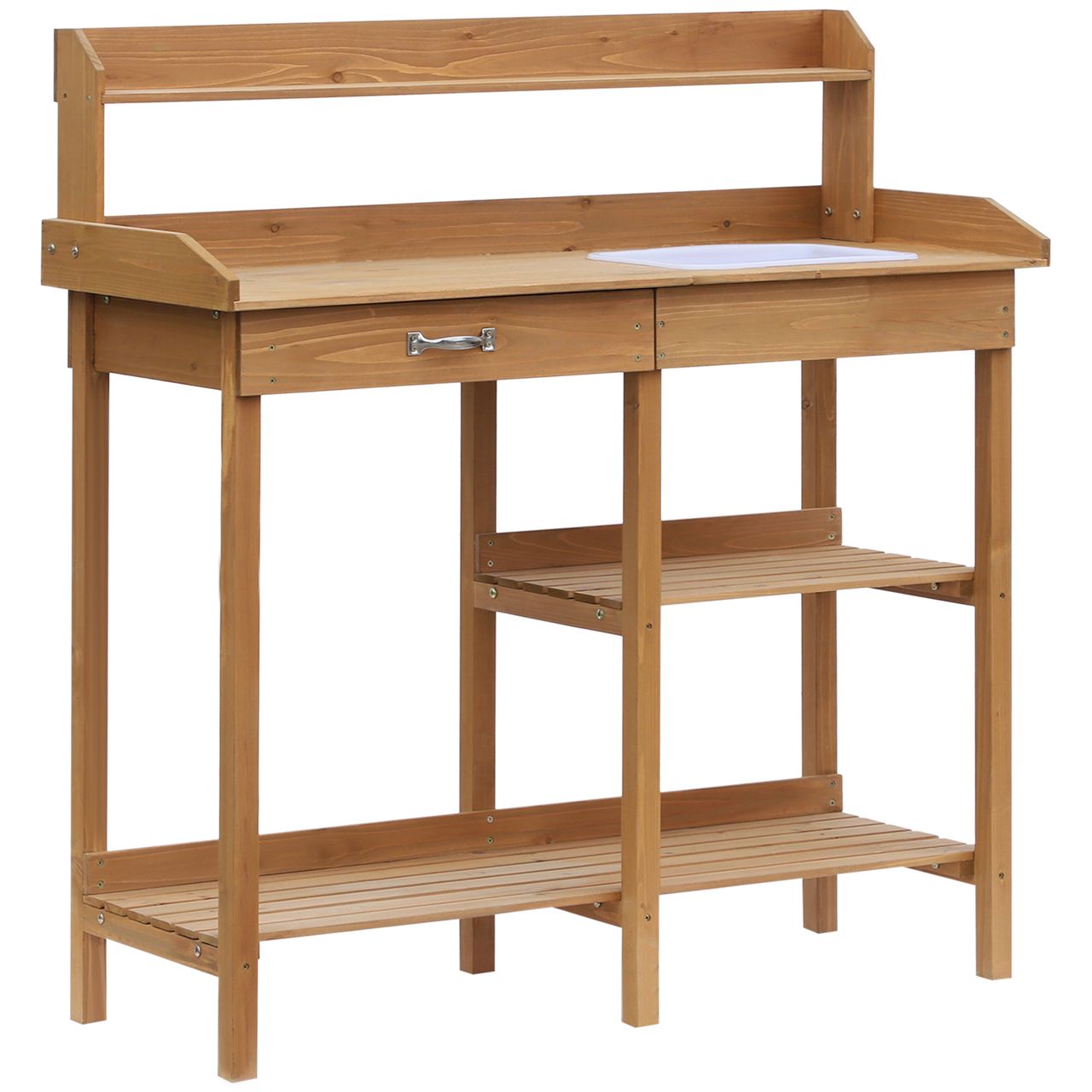 Outsunny Pflanztisch Gärtnertisch Blumentisch mit Wanne Garten Tannenholz Erle 117 x 45 x 121 cm