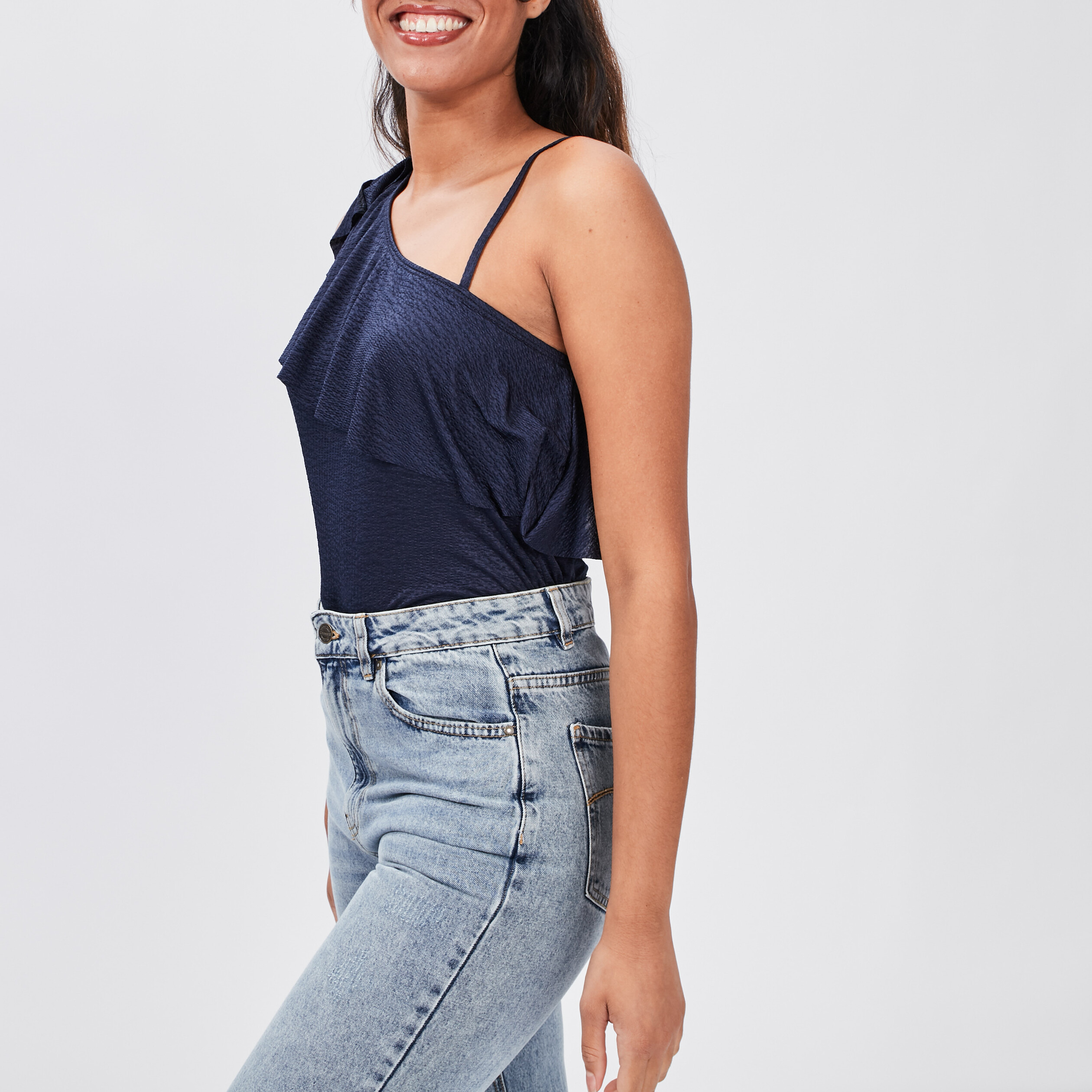 Débardeur asymétrique bleu marine femme | La Halle