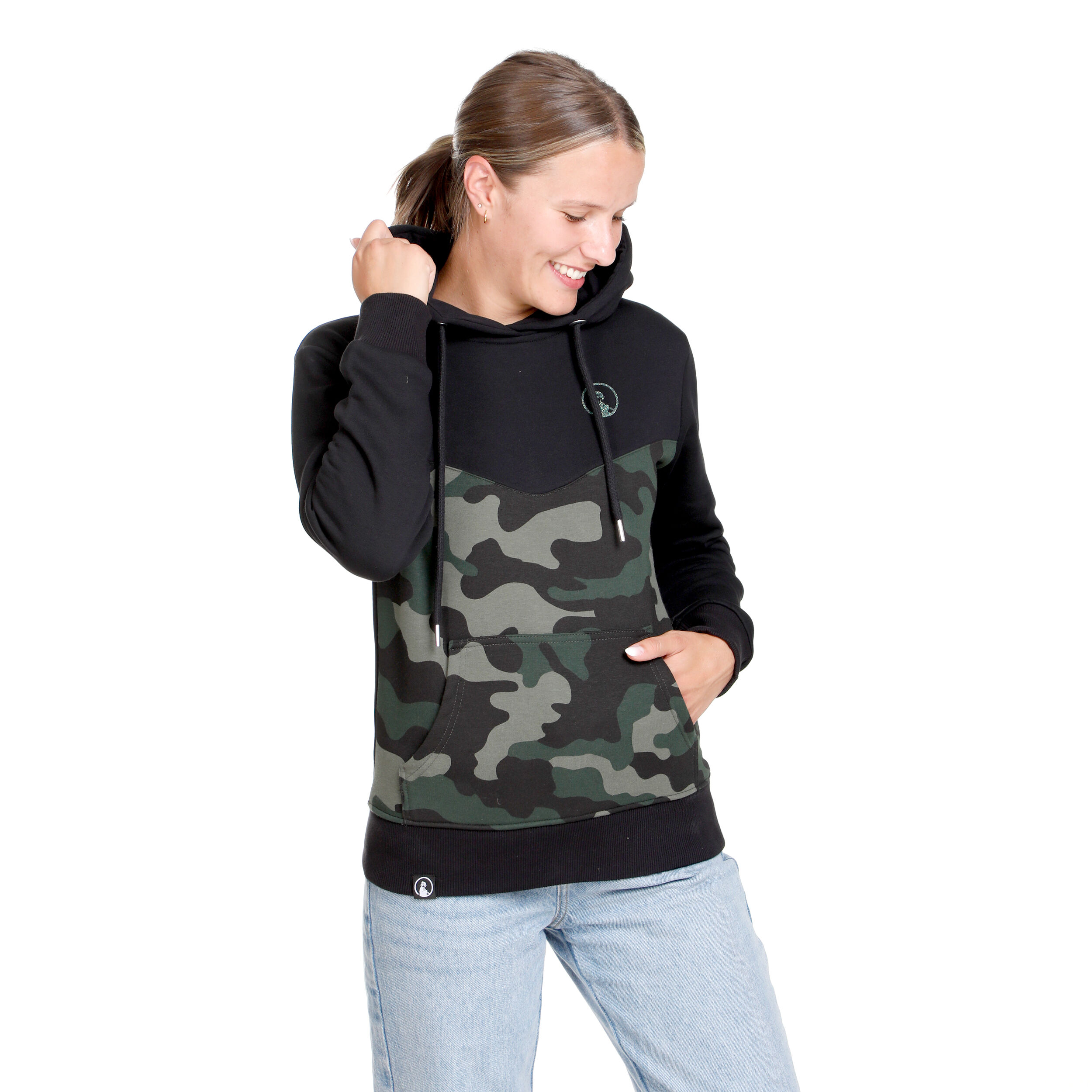 Camou Glitter Hoody Damen - Schwarz, Khaki