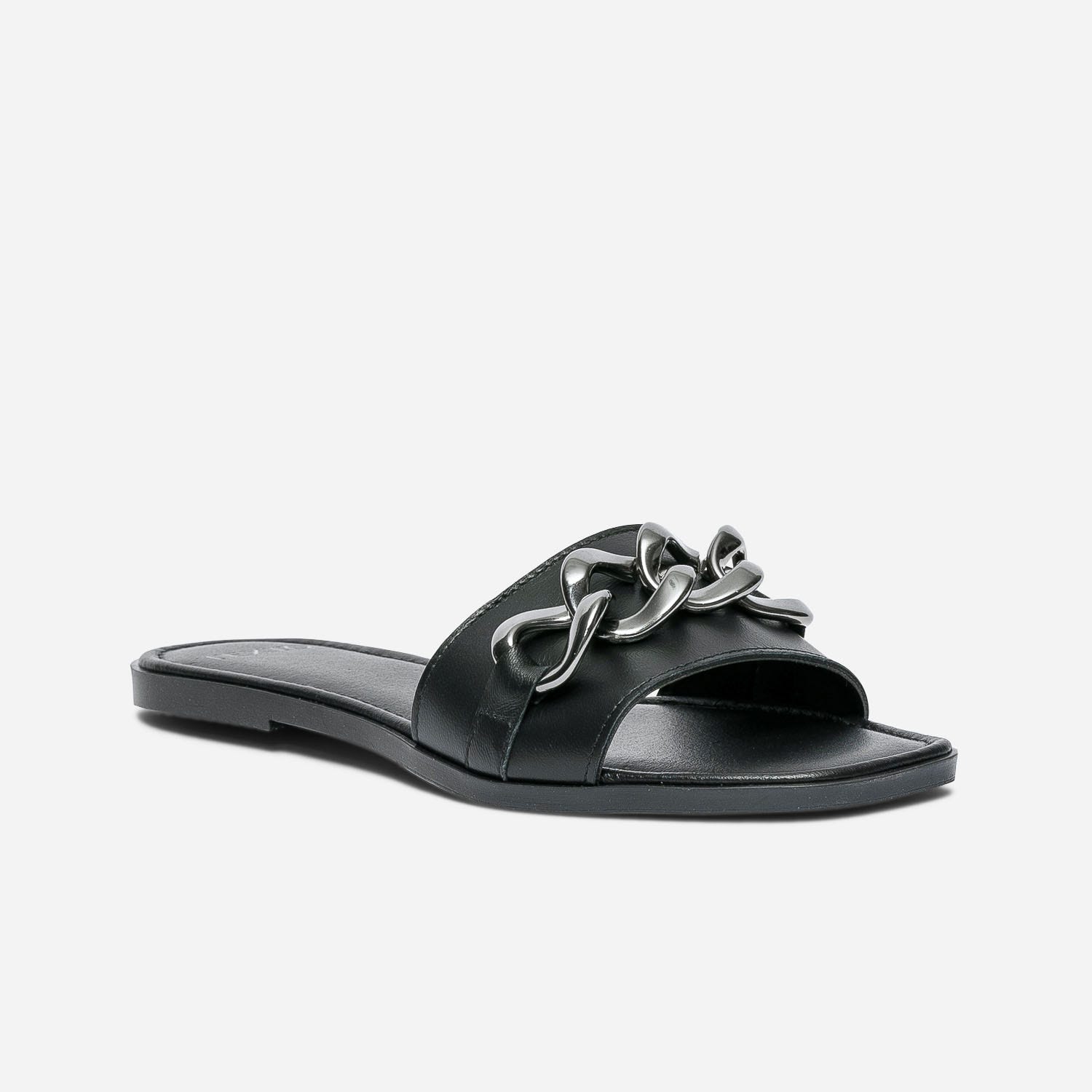 Mule TEXTO noire en cuir à maxi chaîne