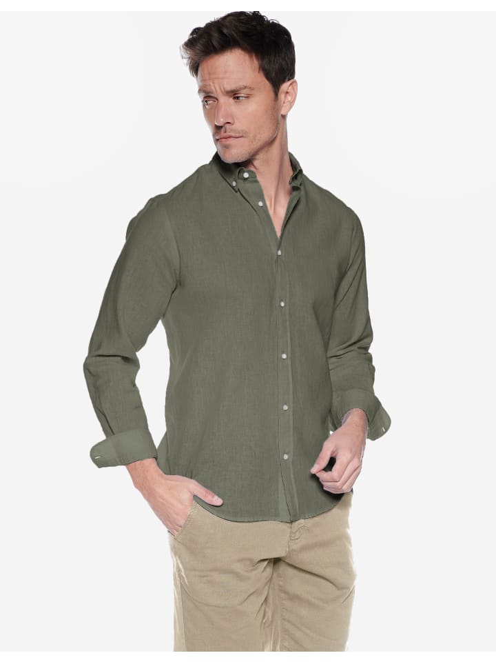 Steffen Klein Leinenhemd Tailored Fit in khaki günstig kaufen