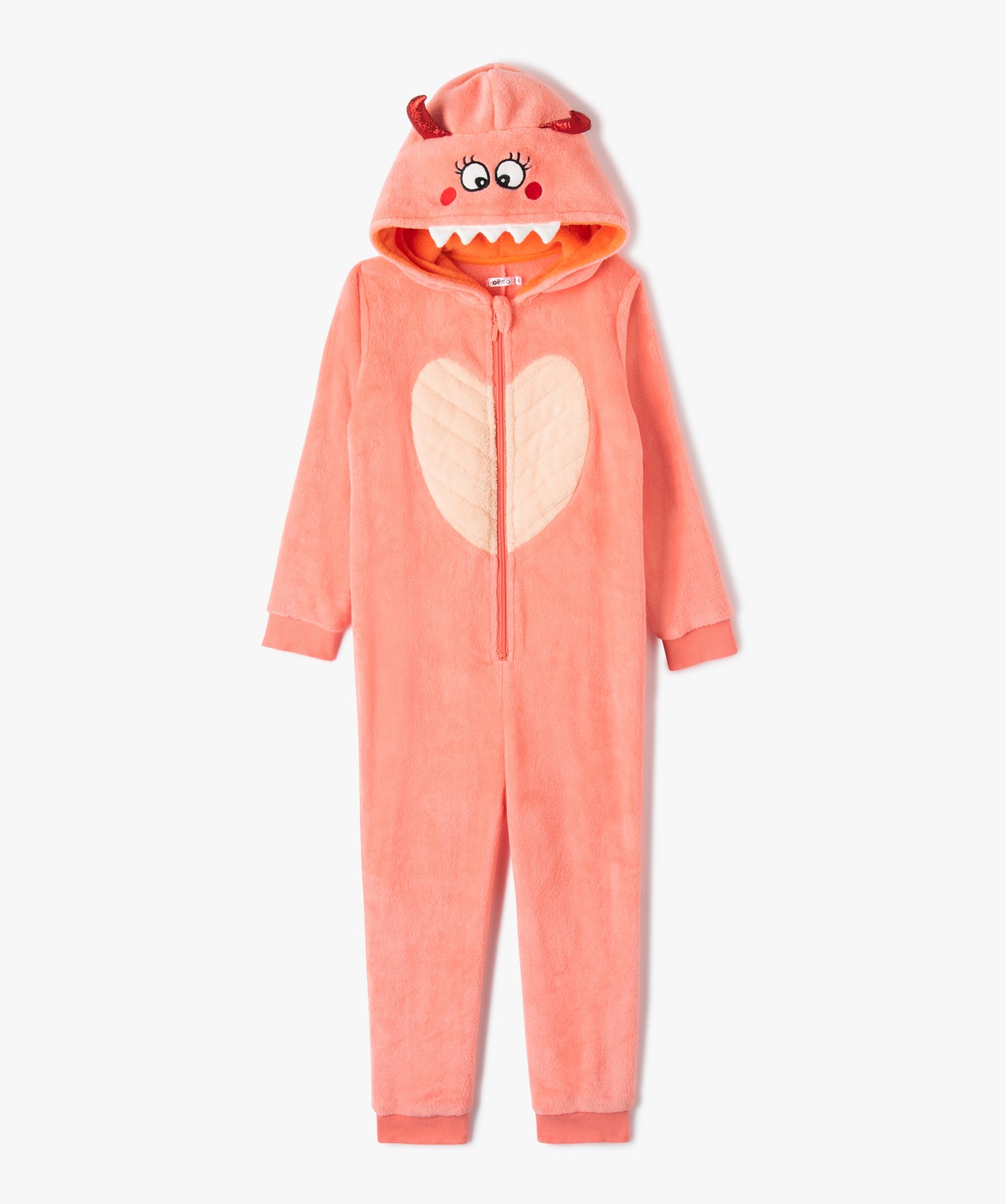 Combinaison pyjama fille avec capuche animée monstre rose | GEMO