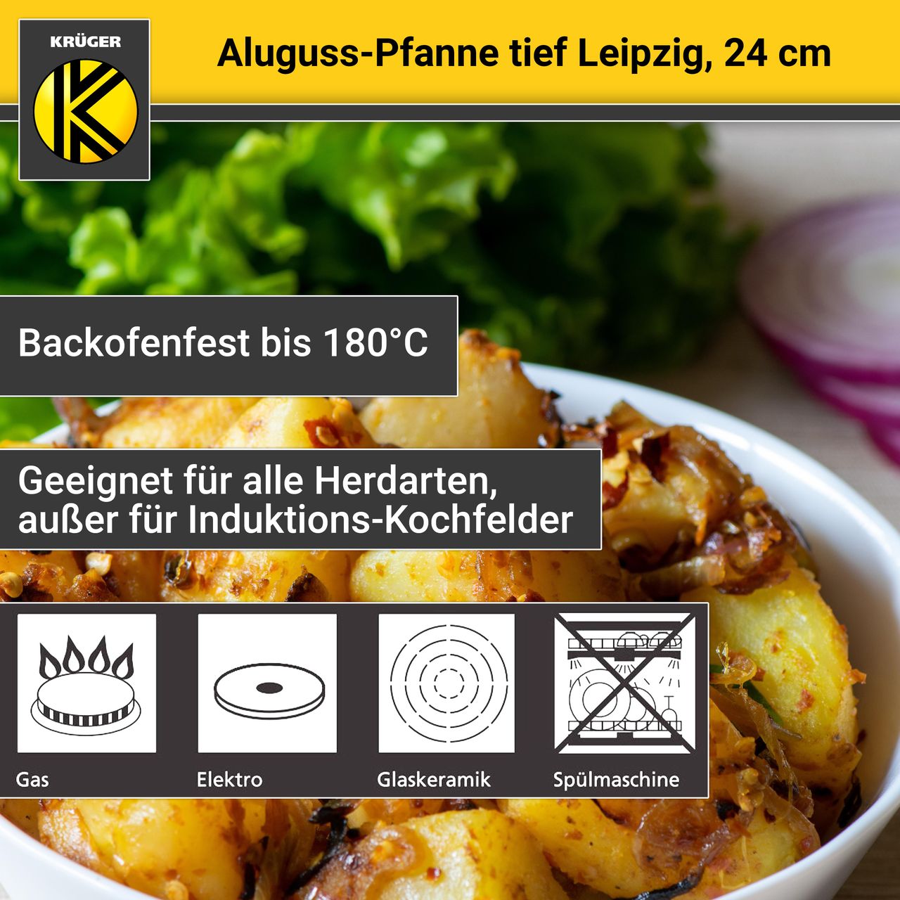 Karl Krüger Aluguss Pfanne LEIPZIG tief, 24 cm