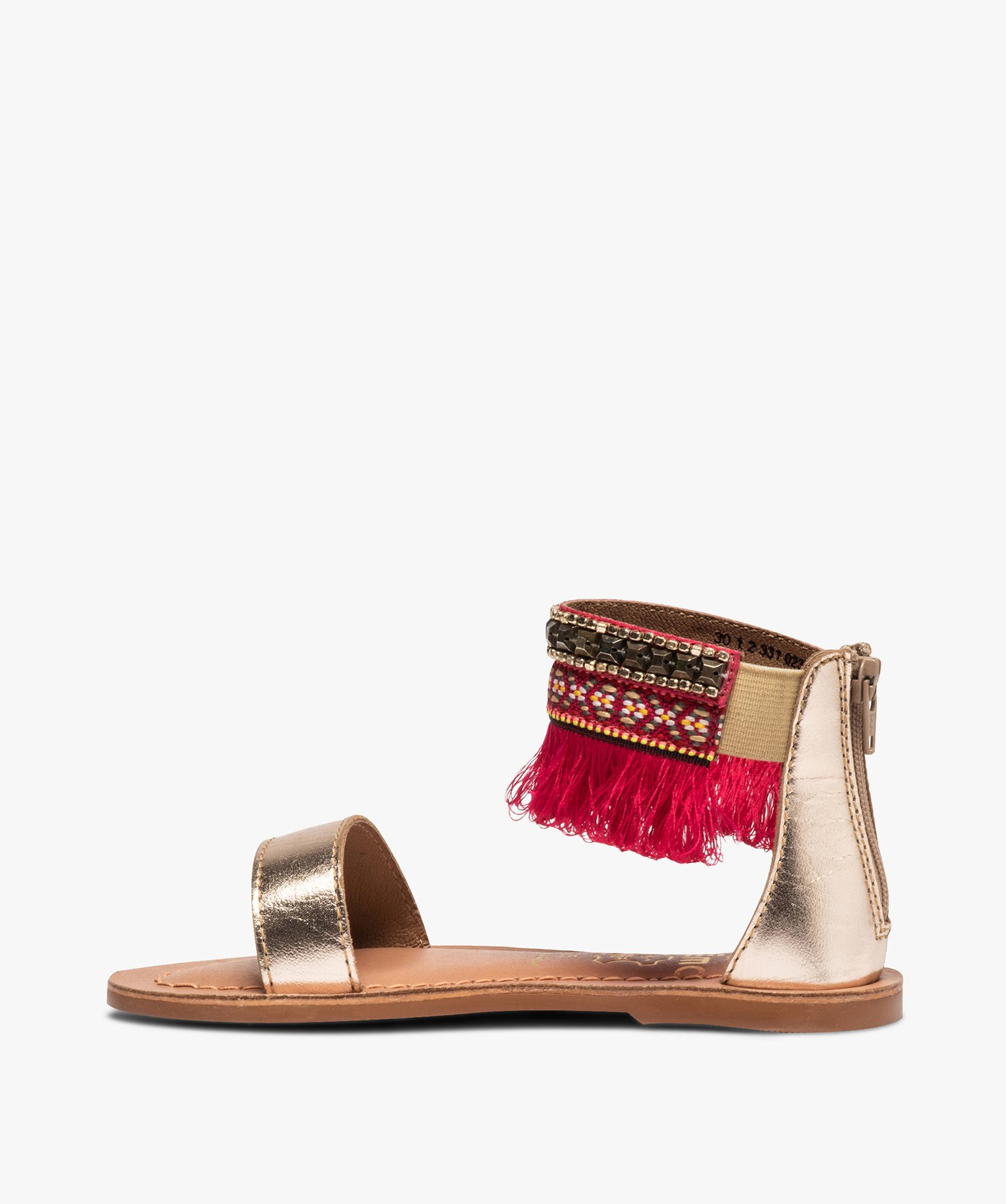 Sandales fille avec bride cheville ornée de perles et franges camel | GEMO