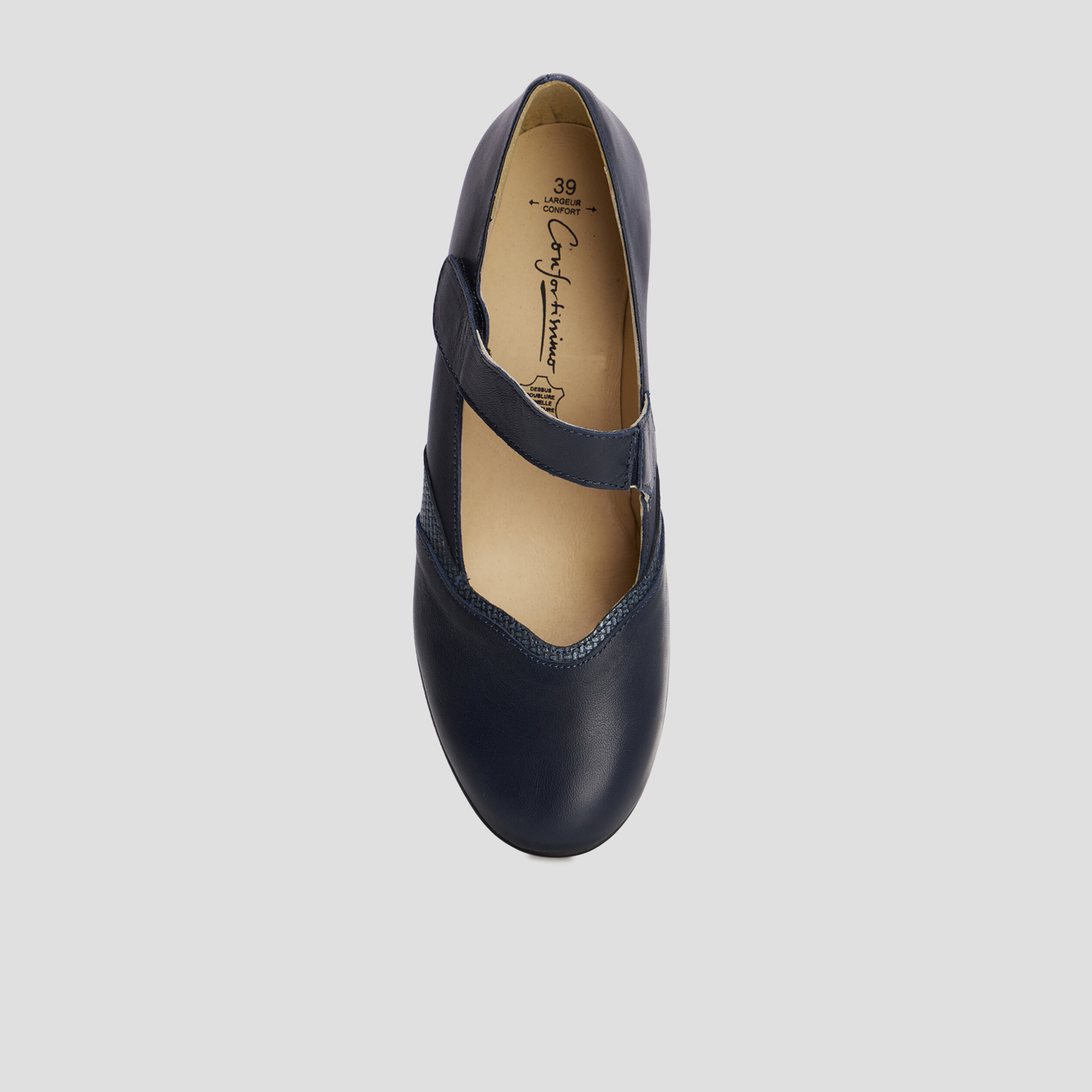 Ballerines en cuir pied large bleu marine femme | La Halle